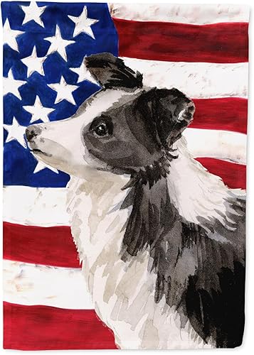 Caroline's Treasures BB9373GF Bandera patriótica de jardín Border Collie para buzón, bandera decorativa para patio exterior, obras de arte de patio,