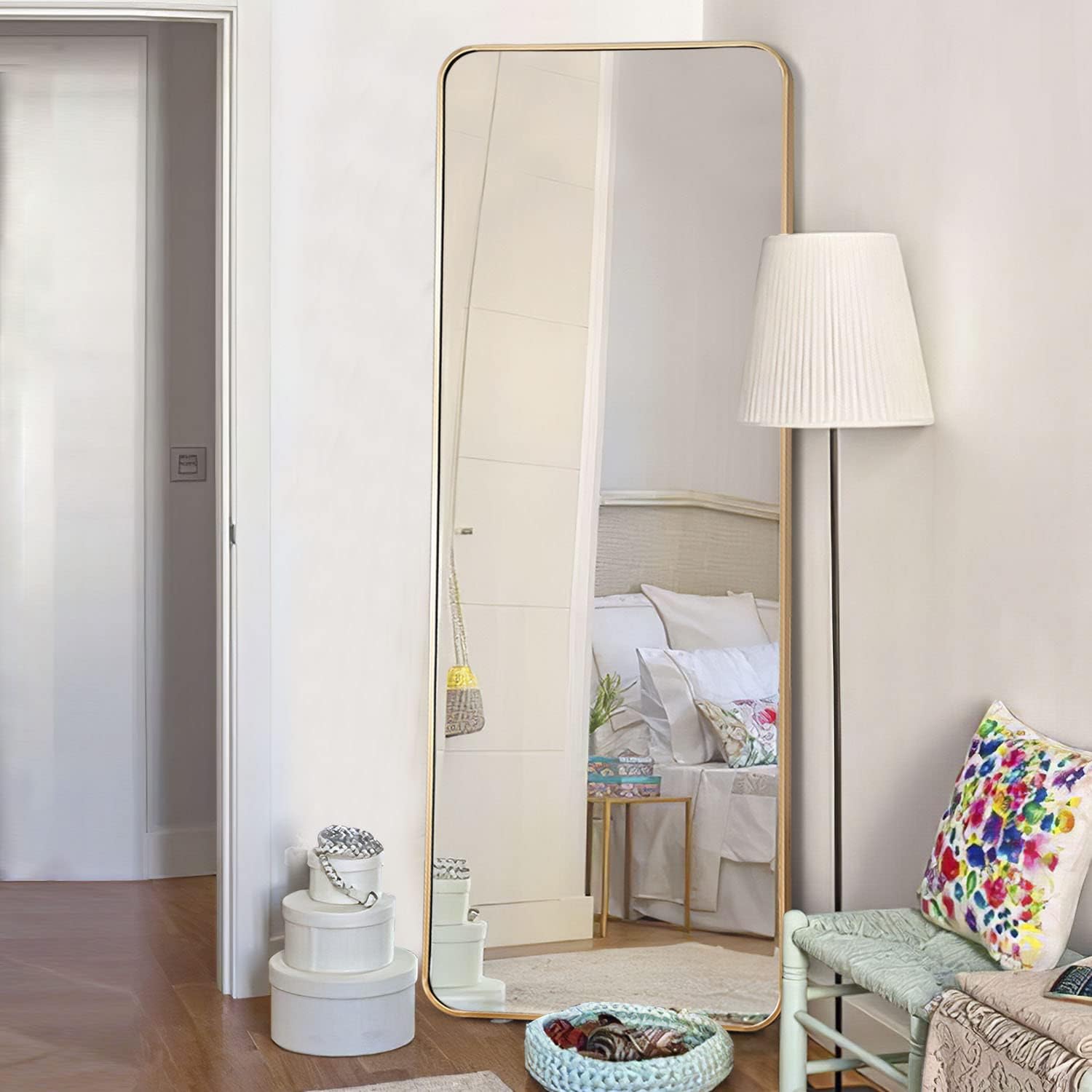 Elevens Full Length Floor Mirror 65"x22" Gold, Large Rectangle Wall-Mounted Mirror, Hanging or Leaning Against Wall for Bedroom, Living Room