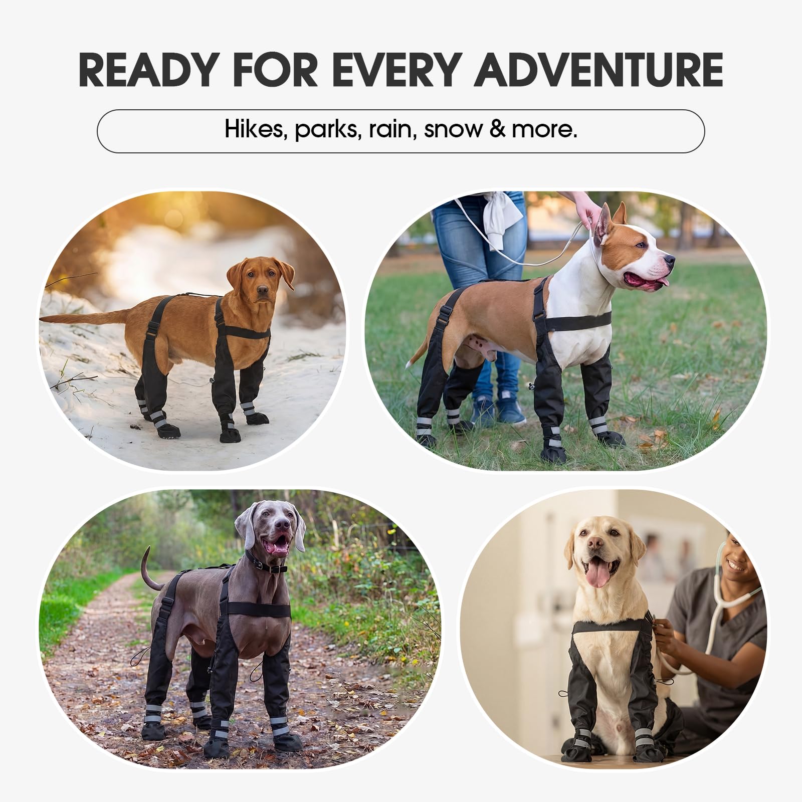 Pezluxe Dog Suspender Boots, Waterproof Anti-Slip Dog Rain Boots with Adjustable Strap for Small Medium Large Dogs, Reflective Paw Protector Pet Shoes for Outdoor Walking, Rain Snow Hiking, Black, L — view 8