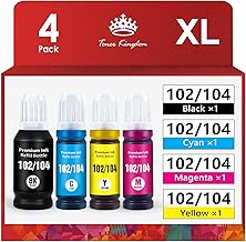 Toner Kingdom 104 102 Ink Compatible with Epson 104 Multipack for Epson EcoTank ET-2720 ET-2710 ET-2715 ET-4700 ET-2820 ET-2711 with Epson 102 for Epson EcoTank ET-2750 ET-2850 ET-4750 ET-28, ET-56