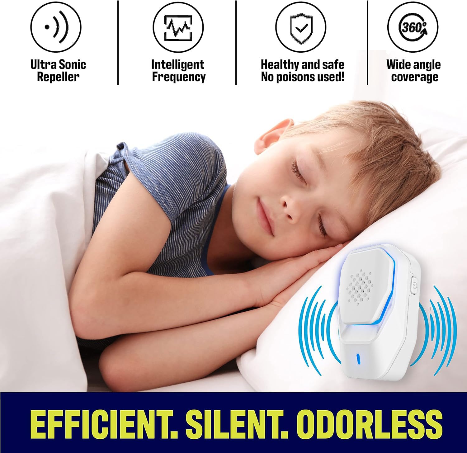 Repellente per Animali Infestanti ad Ultrasuoni,Repellente per ZanzareAnti Topi,Professionale Elettrico Ultrasuoni per Anti Zanzare,Formiche,Ragni Sicuro per Umani e Animali Domestici (Pack 4)