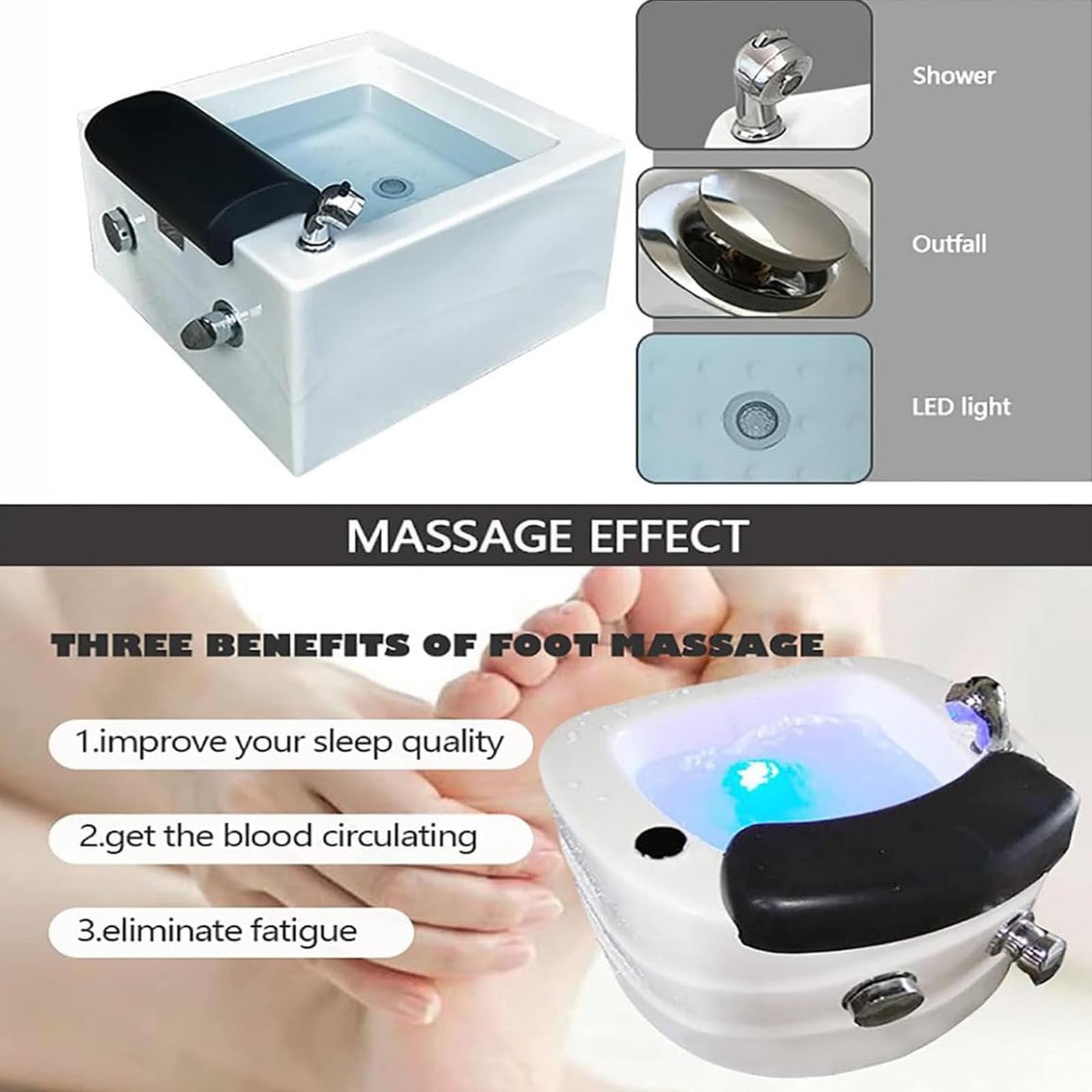 Bañera Hidromasaje Portátil para Pies Y Pedicura - Bañera De Hidromasaje Relajante para Pies con Silla Acrílica, Lavado De Ducha Y Masaje - Ideal para Uso En El Hogar Y Salón