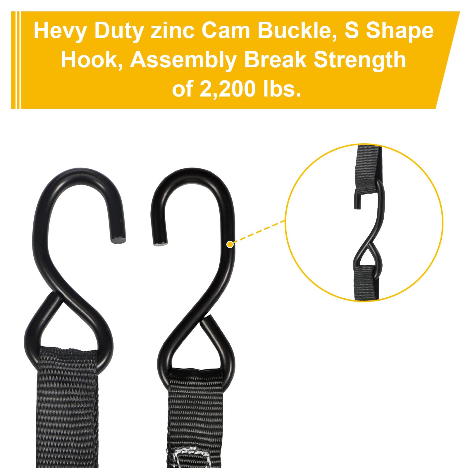 Partsam 2200lbs Break Strength Tie Down Straps - Multi-Purpose Securing Straps with Cam Buckle and S Hooks for Motorcycles, Kayaks, Cars, Trucks, Boats, and Dirt Bikes - Pack of 4, 10ft