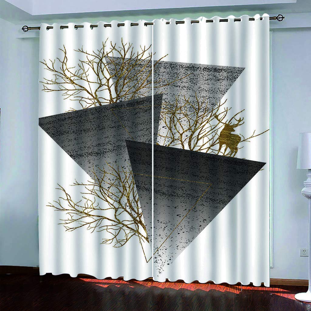 Maynuo Girls Golden Blackout Curtains For Bedroom 3D Geometric Deer Thermal Insulated Window Curtain For Living Room For Boys Kids, 2 Panels, 78X62inch Pattern Eyelet