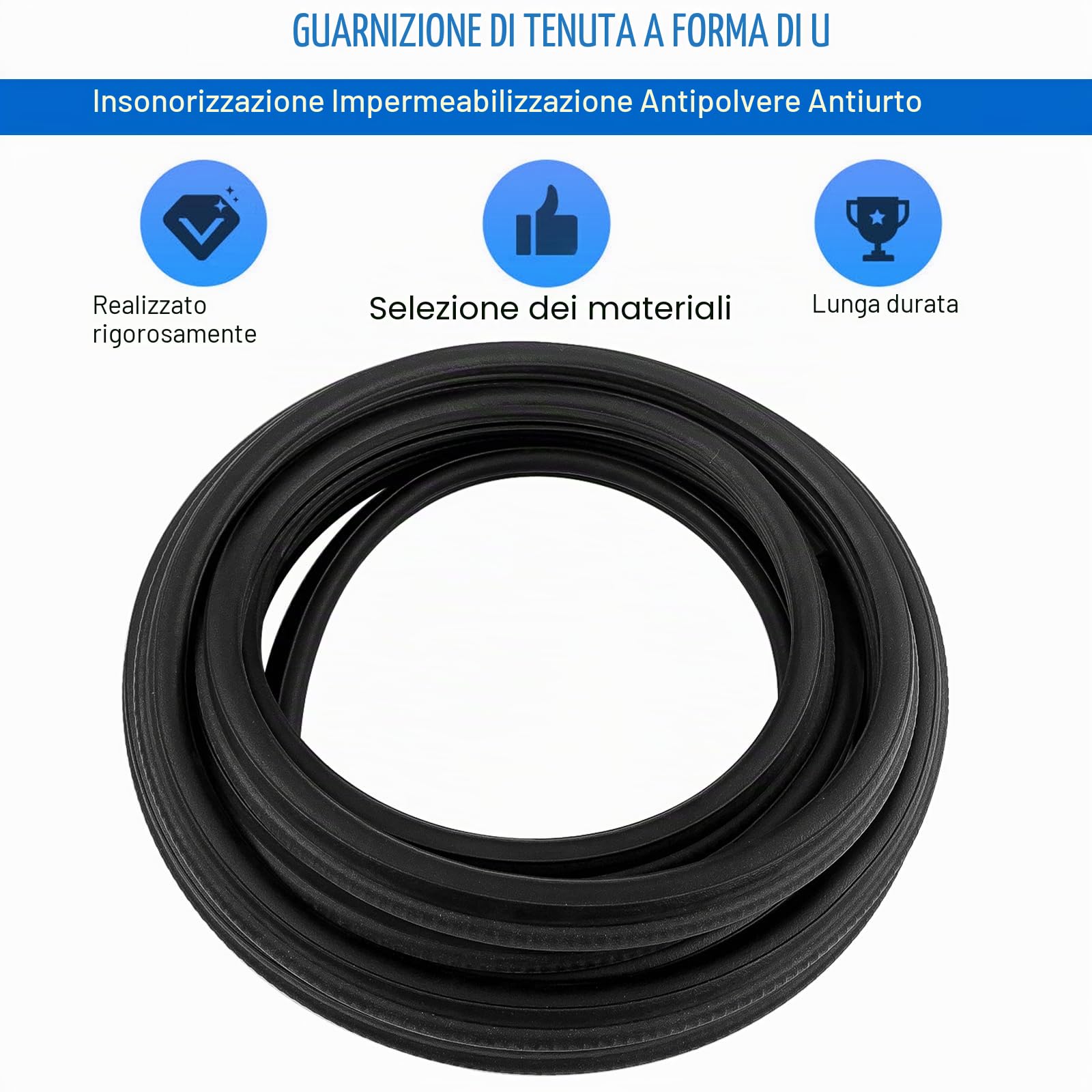 6M Guarnizione Portiera Auto, Paracolpi Portiere Auto Guarnizione Nero, Guarnizioni in Gomma, Protezione Portiere Auto Striscia, per Auto, Barche, Camper, Camion e Applicazioni Domestiche