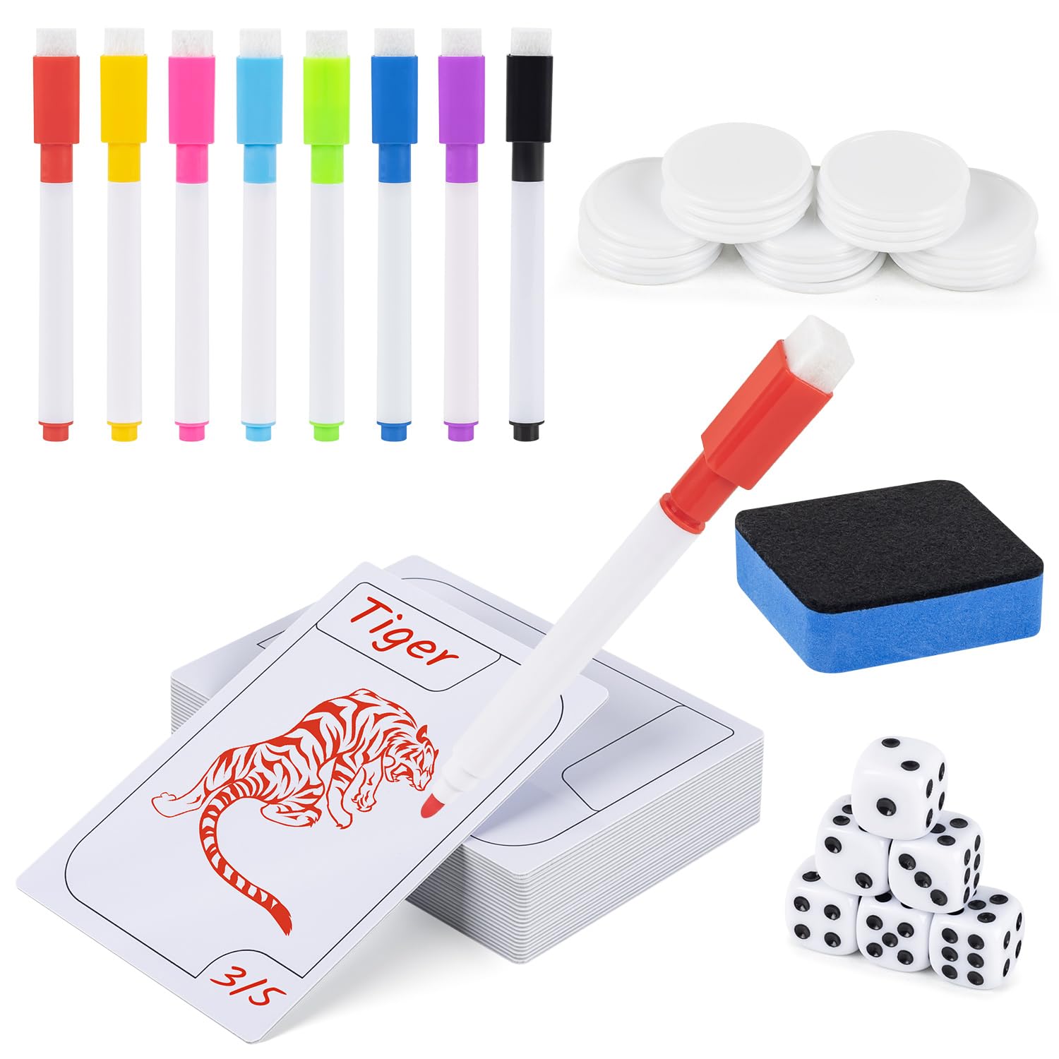 Amazon.com: 24 Pcs Multifunctional Tokens Dry Erase Cards, Reusable Blank  White Flash Erasable Index Cards with 8 Marker Pens for MTG DIY Blank Card  Games Accessories : Toys & Games