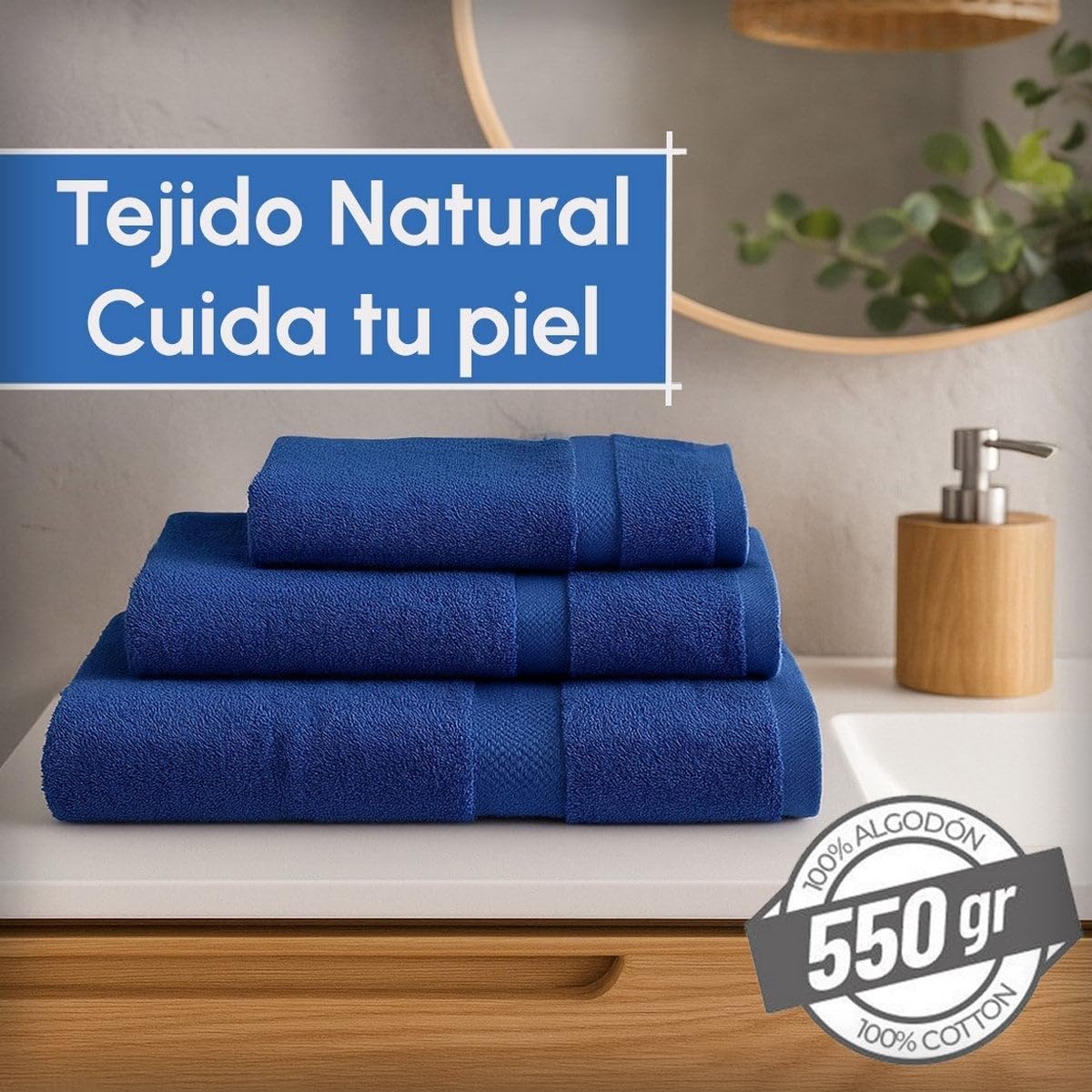 Juego de 12 Toallas Mano Azul Oscuro 100% algodón Rizo de 100x50 cm | Tejido suave de gran gramaje con alta absorción. Aptas para lavadora, de uso diario.