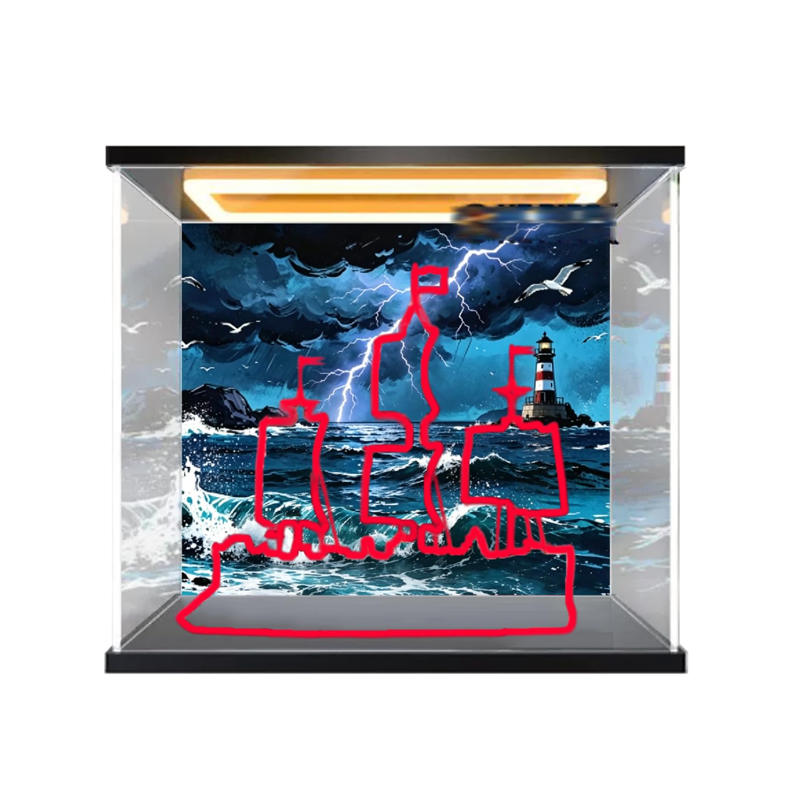 Acrylic Display Case for Lego 75646 Naval Ship Building Set, Dustproof Transparent Box - Only Display Case, Display Box Compatible with Lego 75646 (Background + Ceiling light)