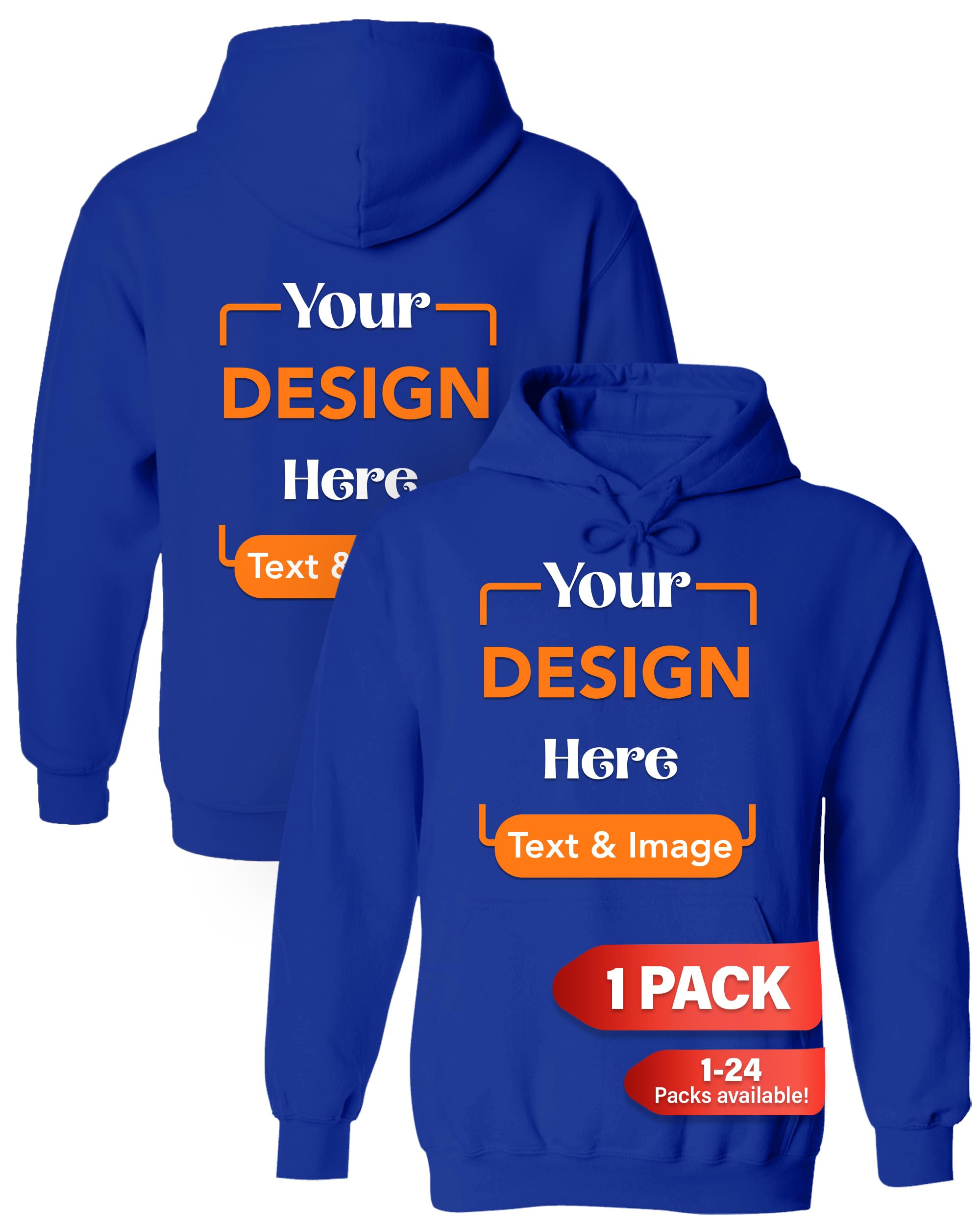 Tee Miracle Custom Hoodie - Make Your Own - Add Photo, Logo or Text - Back Printing Included - Personalized Hoodie for Unisex
