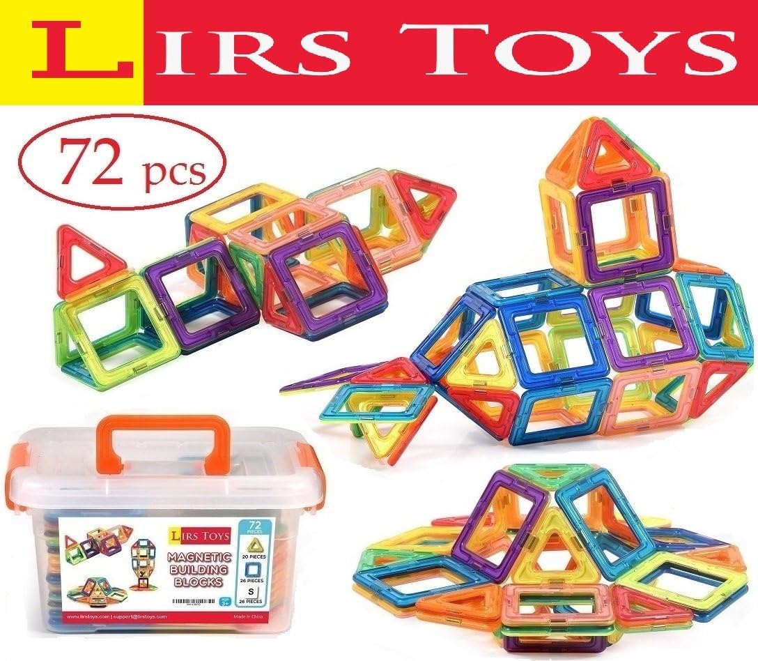 LIRS TOYS Magnetic Building Blocks Toy - 72 pcs Set of Fun, Creative, Educational 3D Construction. Plastic Tiles for Kids Age 3+ with Carry Case and Alphabet Squares. for Boys and Girls