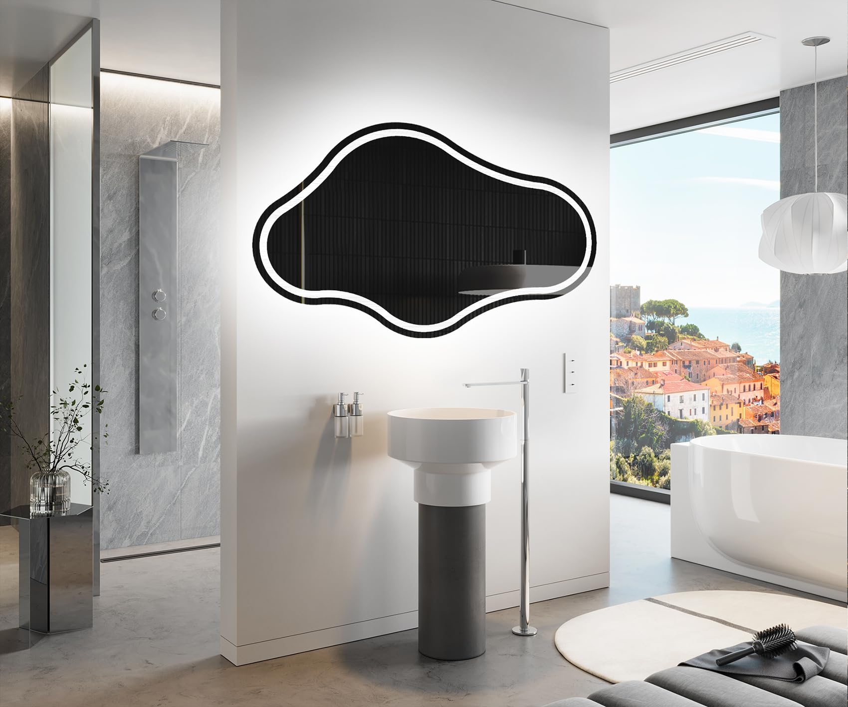 A ARTFORMA decorativi Specchio LED da parete forme particolari 94x54 cm | su Misura | moderno specchi con illuminazione, retroilluminato | CHM223