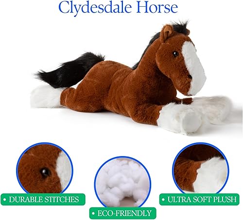 Miniatura 6 de The Petting Zoo Clydesdale - Peluche de caballo de peluche, regalos para niños, animales de corral Wild Onez, juguete de peluche de caballo marrón,
