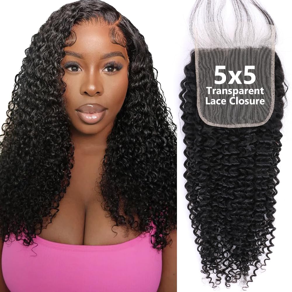5x5 HD Lace Closure Jerry Curly Ultra-thin Transparent HD Lace Closure 12A Brazilian Virgin Human Hair Closure Free Part Pre Plucked with Baby Hair