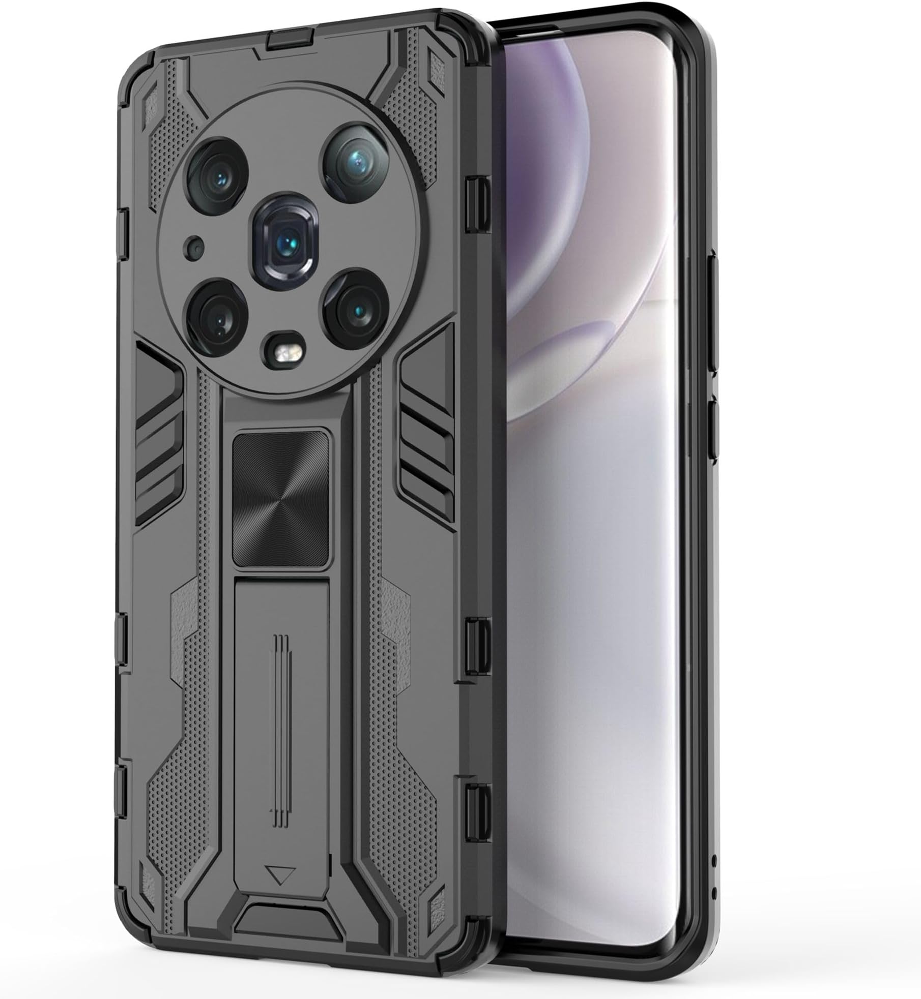 for Honor Magic4 Pro 5G Hybrid Kickstand Phone Case Hard PC Soft TPU Shock-Absorbing Cover - Black