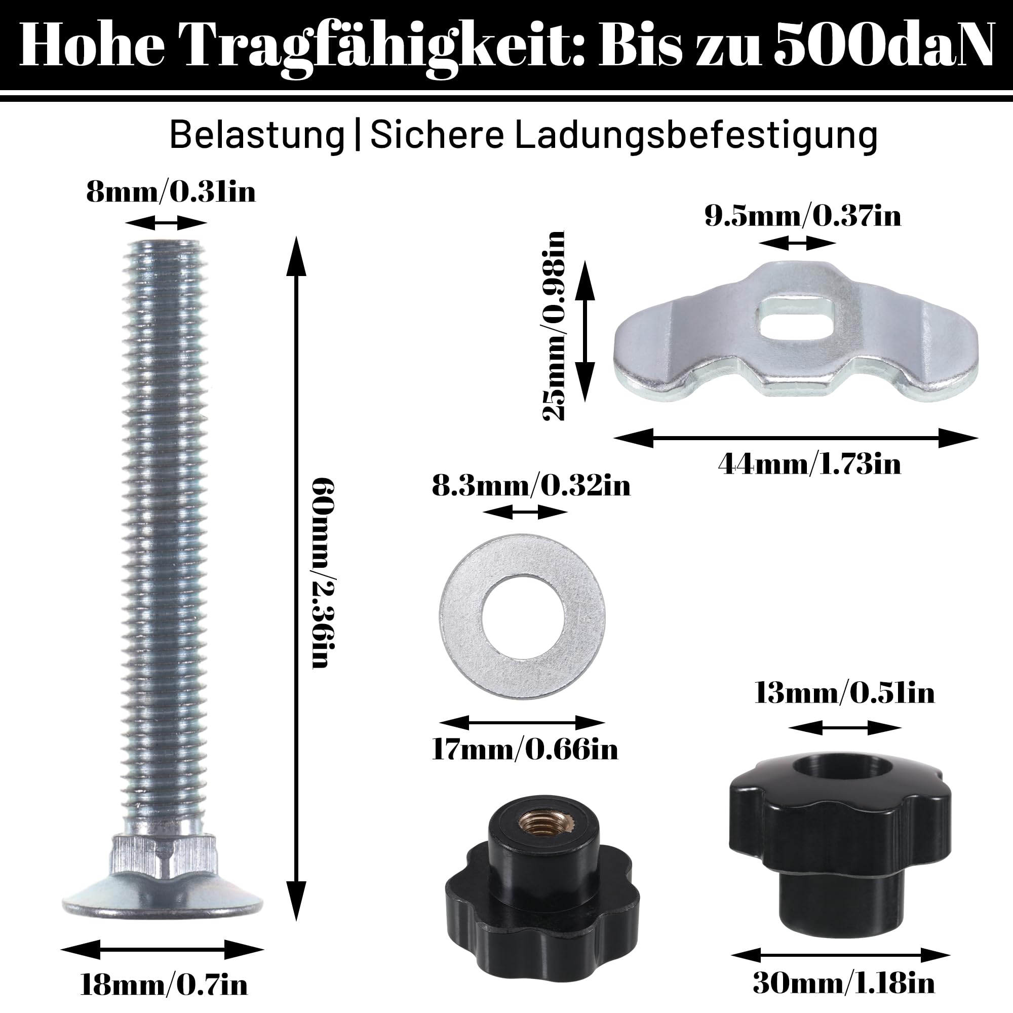 12 Stück Schraubfitting Airlineschiene M8x60 Airlinebeschlag Schwarz Airline Fitting Endbeschlag Zurrschiene Zubehör 500daN Einfachendbeschlag für Zurrschienen, Wohnmobil Zubehör