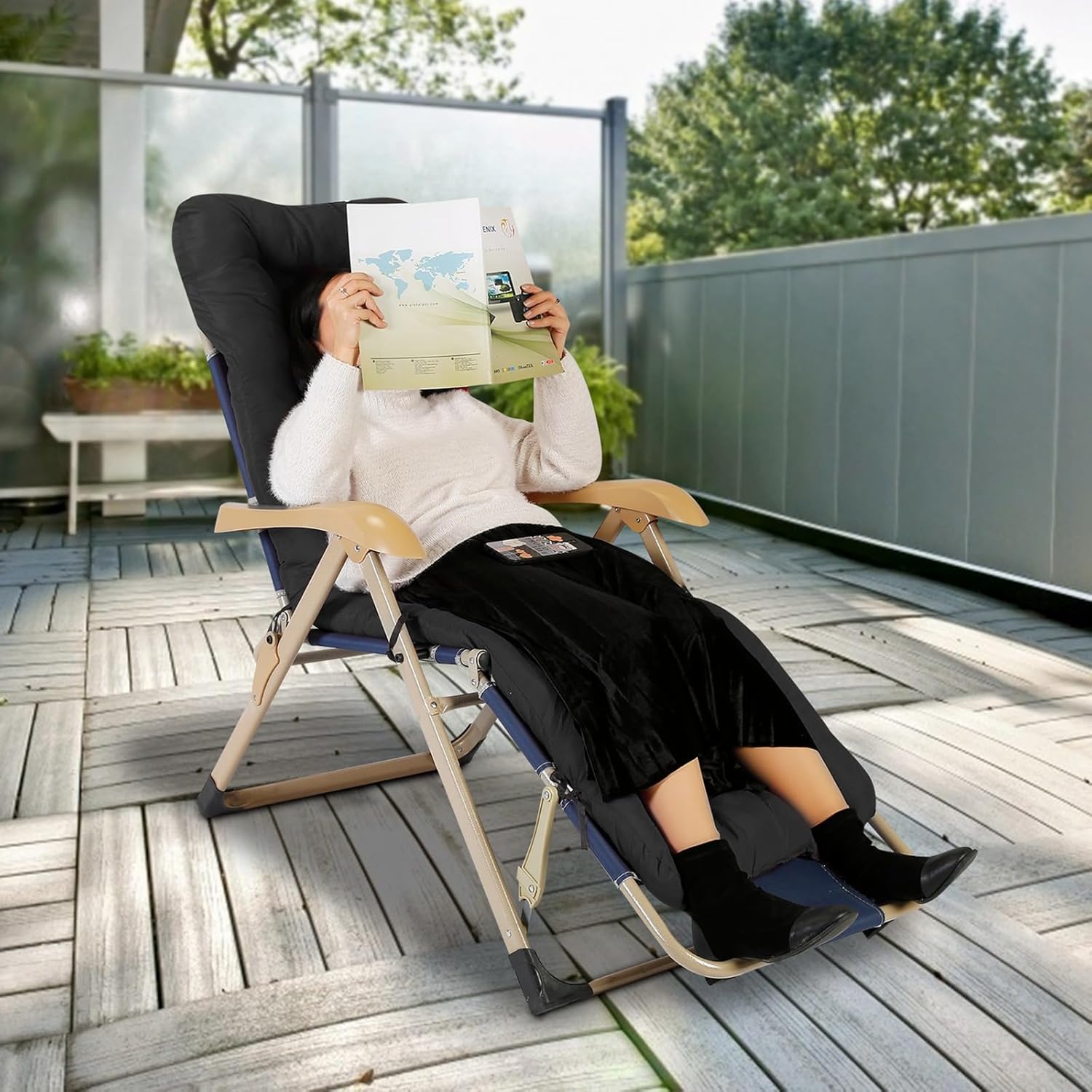 Black Polyester Chaise Lounger Cushion for Outdoor Recliners