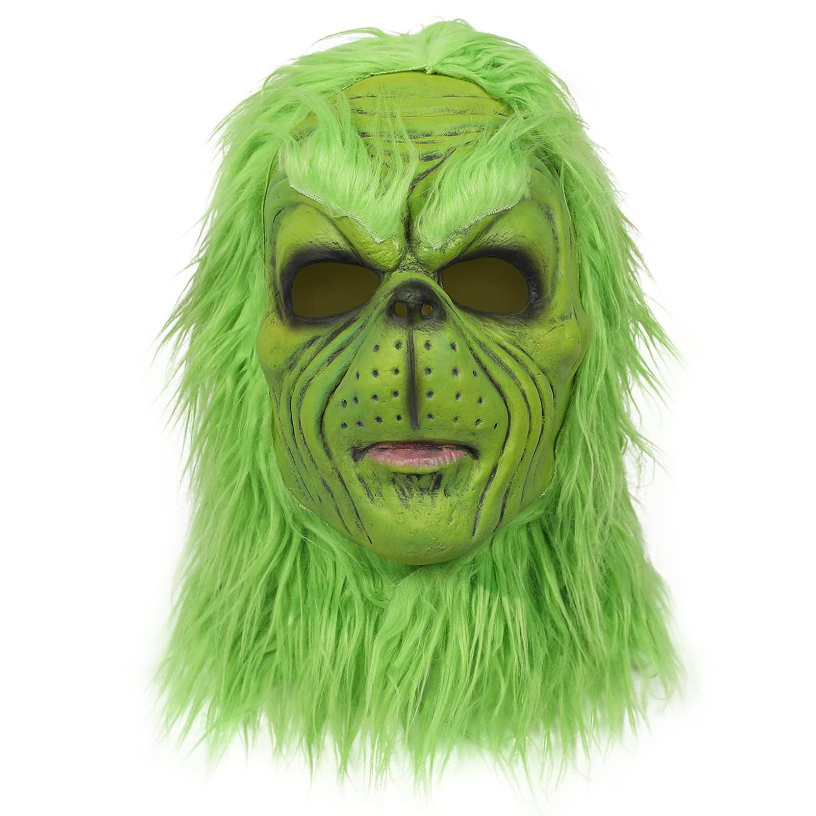 SINSEN Christmas Mask Furry Gloves Hat Green Big Monster Latex Full Head Mask Christmas Halloween Carnival Cosplay Costume Props Fancy Dress Mask for Adults