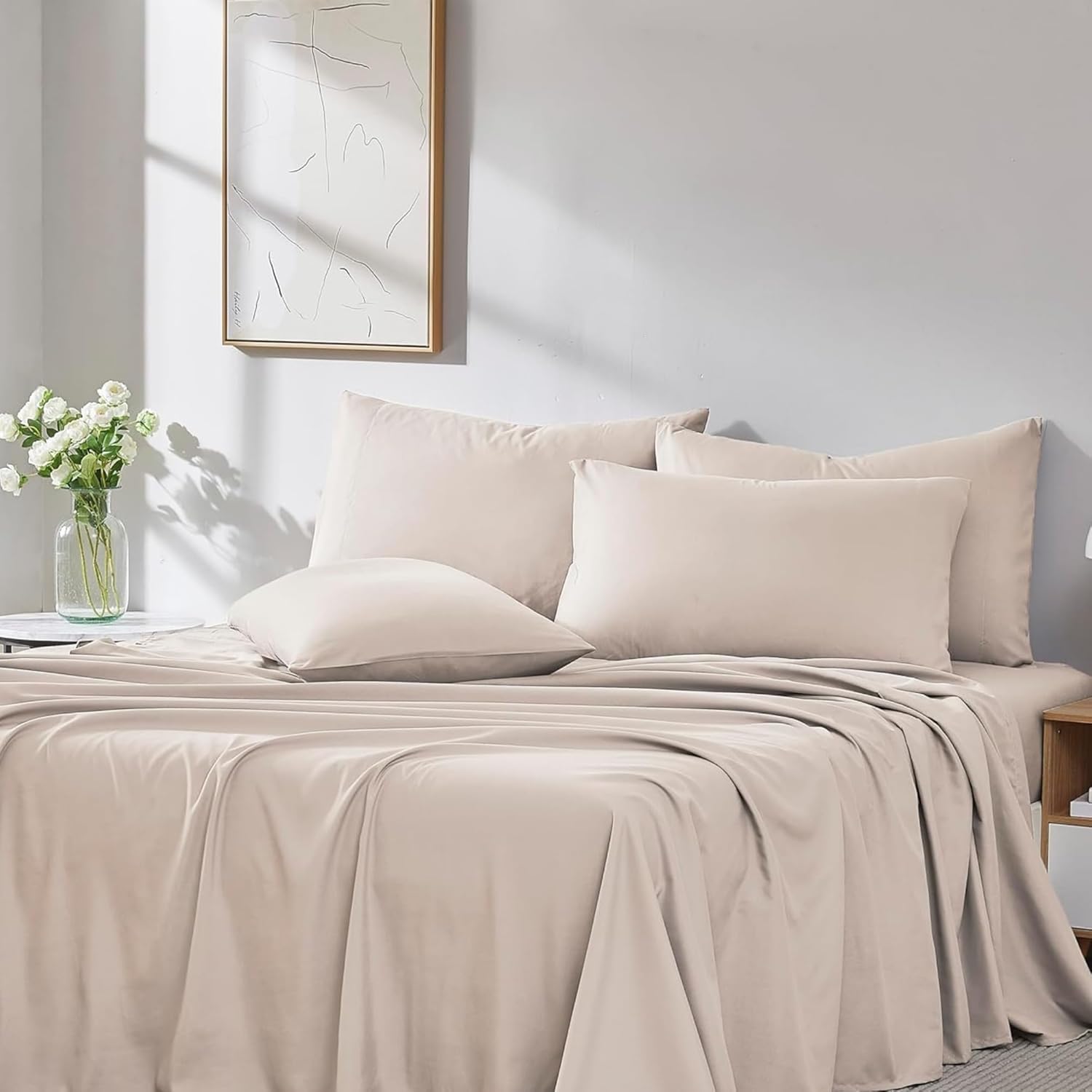Ciana Ultra-Soft Deep Pocket Bed Sheet Set (6-Piece) (Cream, Queen (U.S. Standard))