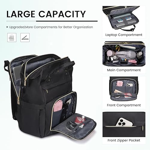 Miniatura 3 de LOVEVOOK Mochila para laptop para mujer, bolsa de trabajo para laptop, elegante mochila para profesores, bolsas de computadora de negocios, mochila
