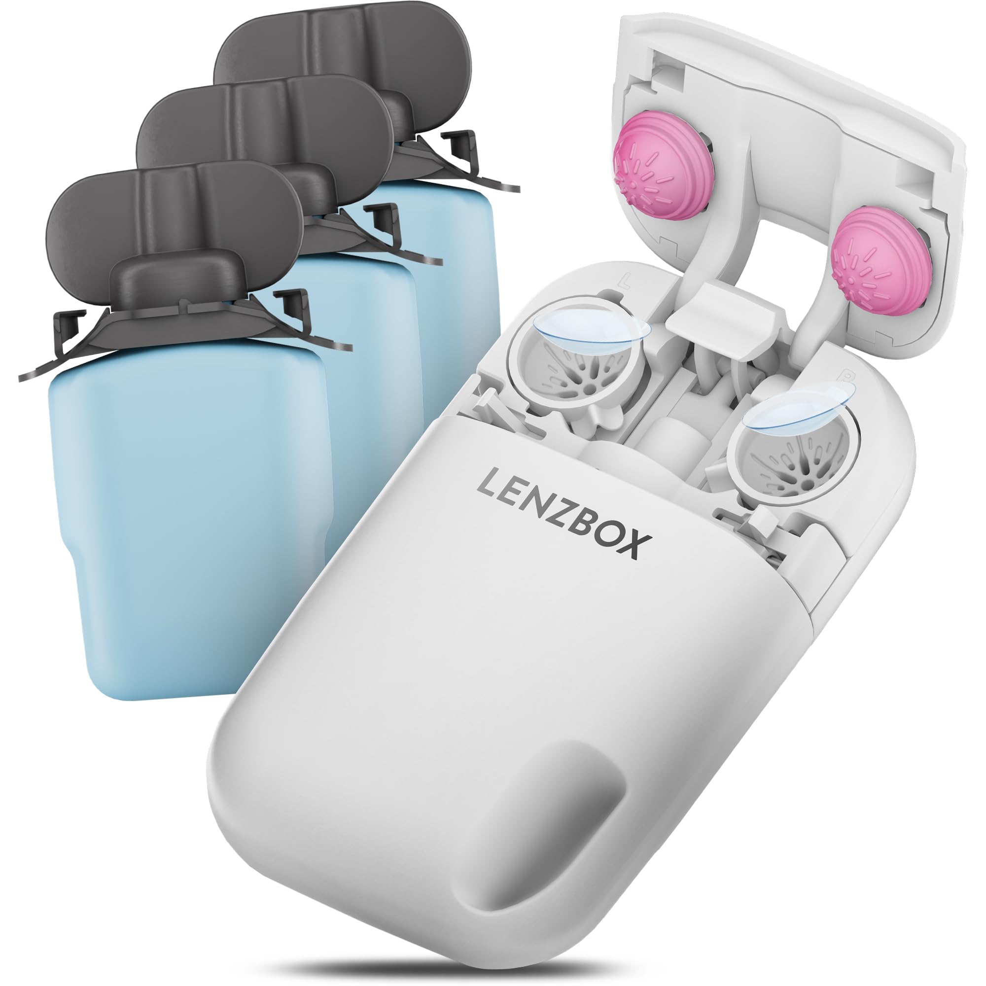 Hard Set inkl. 3x LenzCare - Premium All-In-One Kontaktlinsenbox für harte Kontaktlinsen, Kontaktlinsenbehälter mit Flüssigkeit, reisetauglich & kompakt, Made in Germany, Farbe Fuchsia