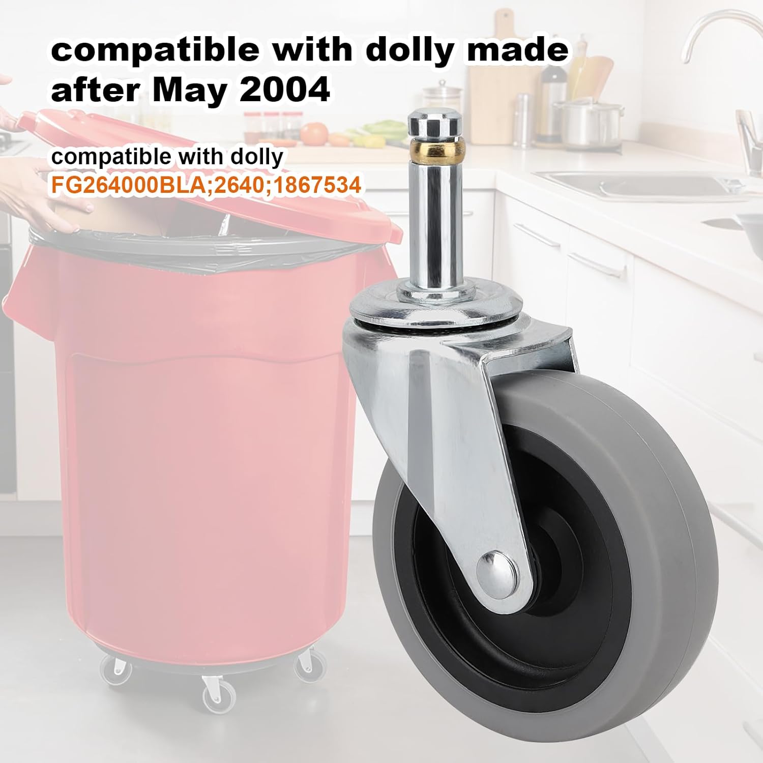 Replacement Casters for Trash Can Dolly Set of 5: 3 Inch Heavy Duty TPR Replacement Wheel Fit for Rubbermaid Commercial Heavy Duty Brute Containers