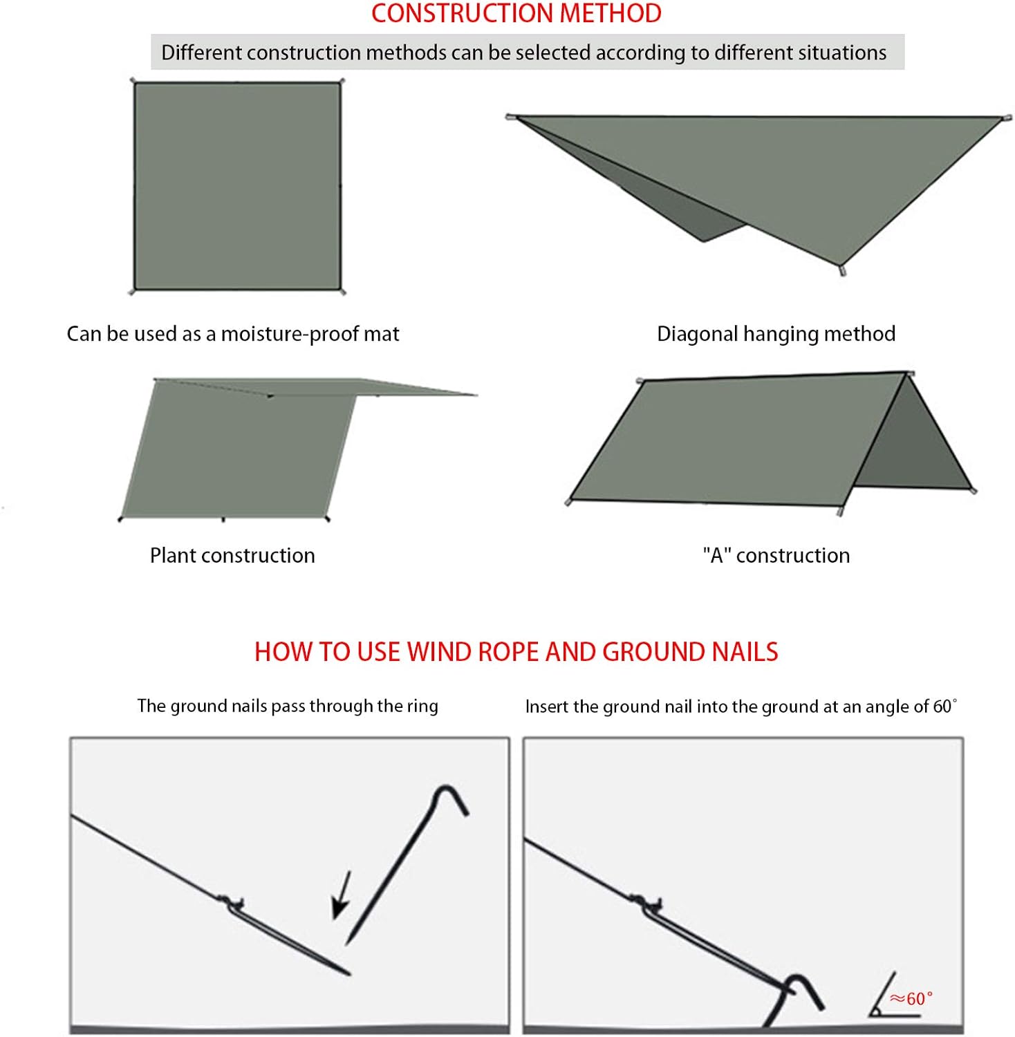 Hammock Rain Fly,Camping Tarp Waterproof,Camping Essentials,Moistureproof Picnic Mat,Camping Tent Footprints with Drawstring Carrying Bag-Light Weight-Essential Survival Gear,Shading,Beach,91" x 83" : Sports & Outdoors