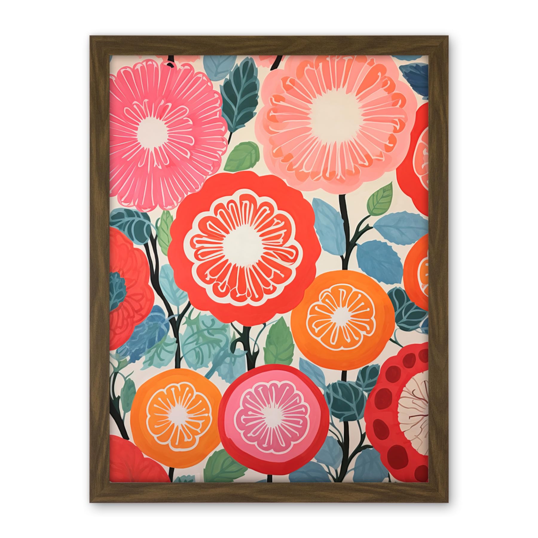 Artery8 Pomegranate Tree Flowers in Bloom Mediterranean Bright Floral Abstract Artwork Framed Wall Art Print 18X24 Inch