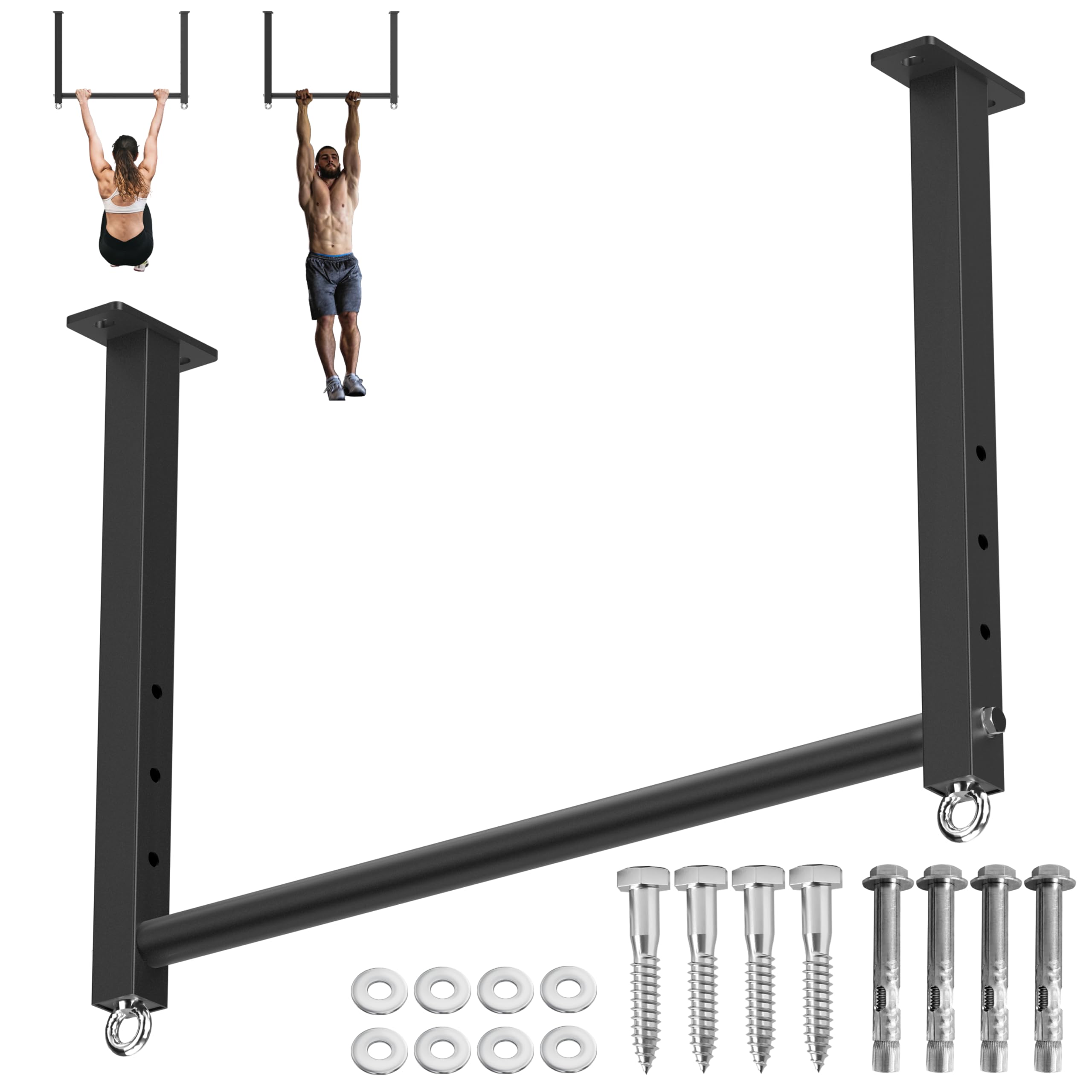 Ceiling Mounted Pull Up Bar, 700 LBS Heavy Duty Adjustable Pull Up Bar, 16"/24" Rafter Pull Up Bars, Ceiling Joist for Garage/Gym/Basement with Comfortable Grip & Round Anchors-image-19