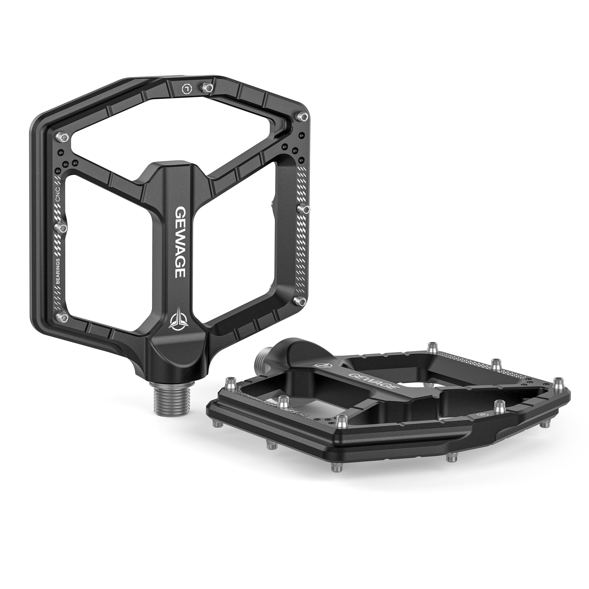 GEWAGE Pro MTB Pedals: CNC aluminum, 9/16" chromoly axle, ultrathin no-cap design, sealed bearings, 14 pins. Built for technical trails (Black)