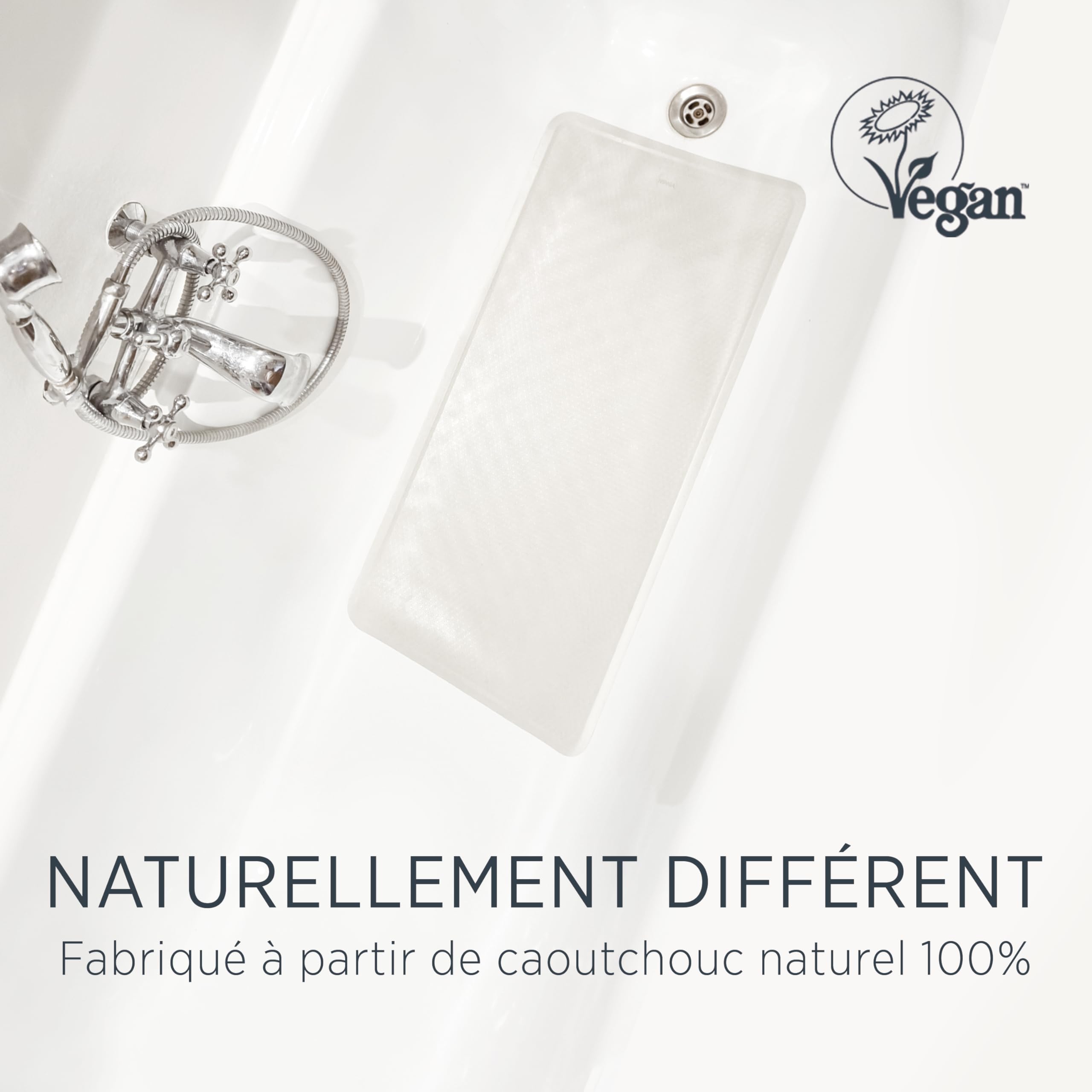 Hevea Tapis de Bain Grand en Caoutchouc Naturel - Conception Scandinave Écologique - Tapis de Baignoire Antidérapant, 299 Ventouses - Sûr et Convivial pour Tous Les Âges (Granite)
