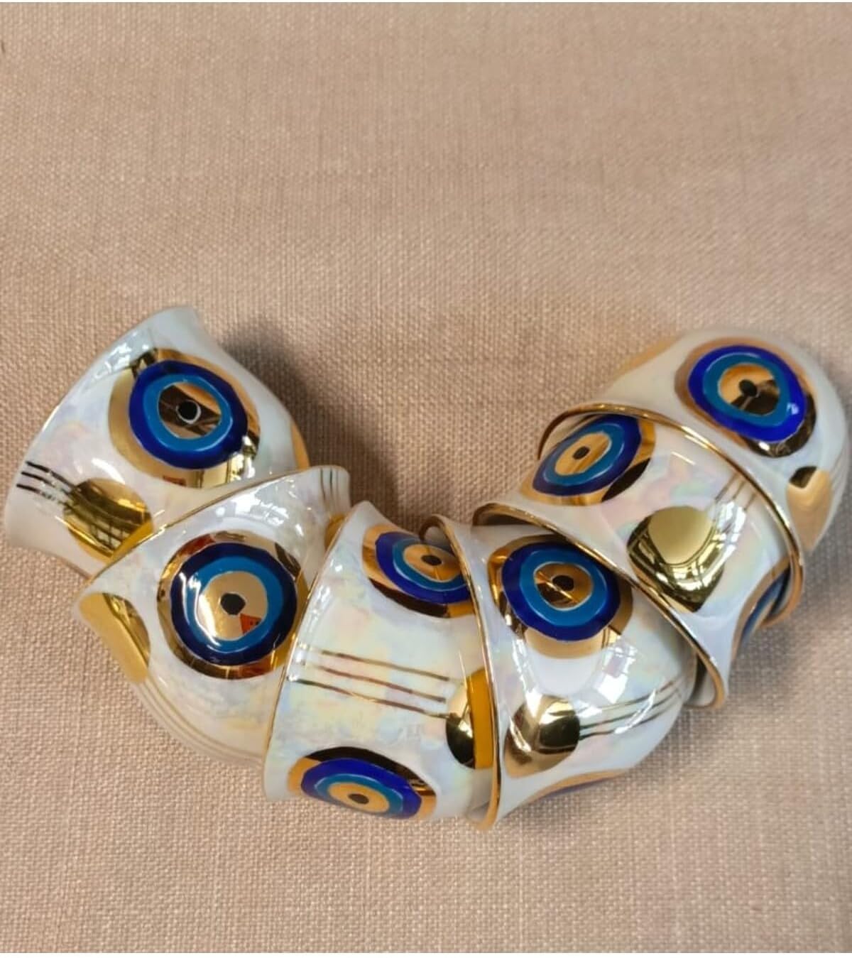 SODEF Mirra Coffee Cup Set, Porcelain Hand Painted, Turkish Coffee Set, 6 Person, Colorful Evil Eye Design, Traditional Style, 70ml Cups - Multicolor, One Size