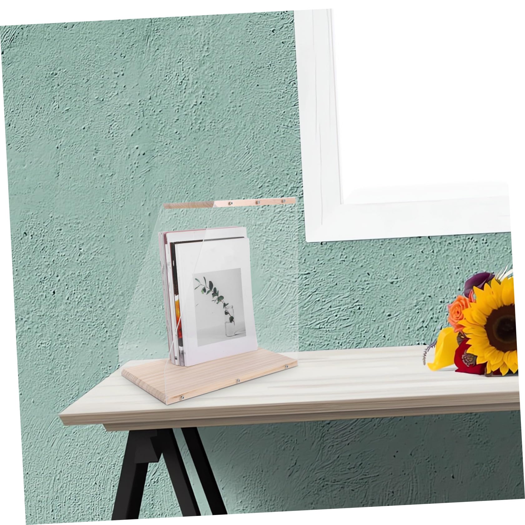 Mobiletto Porta Dischi Vinile in Legno e Acrilico, 1 Pezzo | Scaffale da Tavolo per Libri e Media, Formato Box per Archiviazione e Esposizione