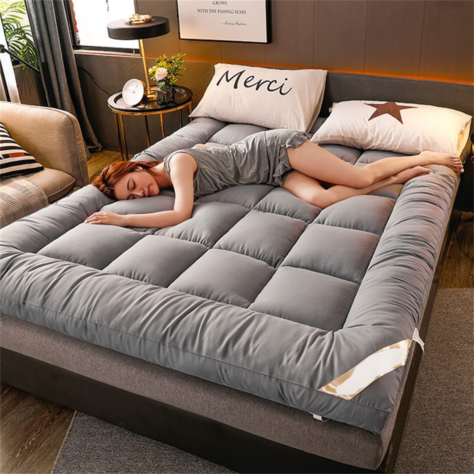 Matelas Futon, Matelas de Sol Japonais, Matelas Pliable Enroulable, Tapis de Couchage Épais, Lit d'oreiller, Chaise Longue, Matelas Respirant(180x200cm)
