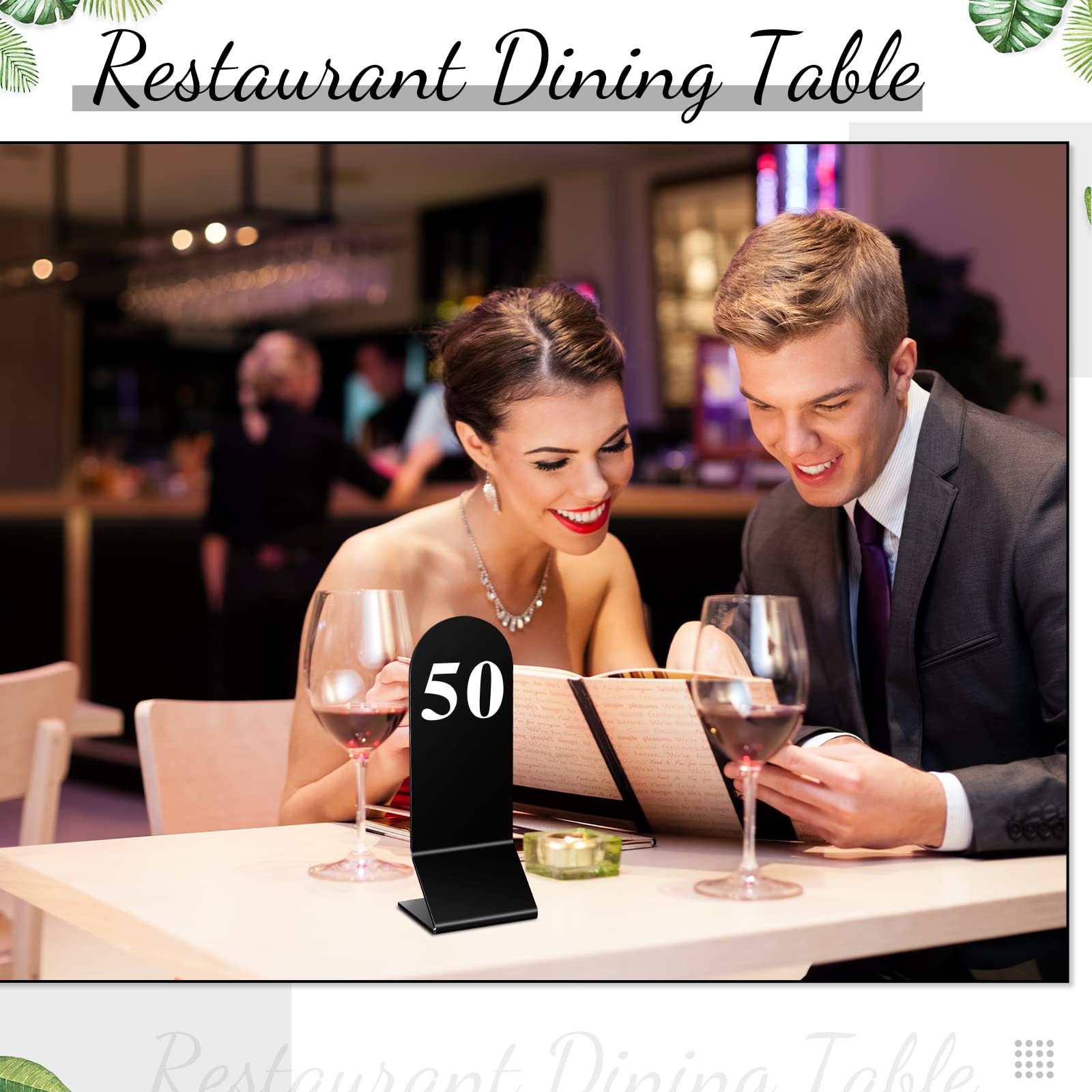 Lot de 50 numéros de table en acrylique double face de 1 à 50 - Numéros de table en acrylique - Noir - Pour numéros de table de mariage - Pour restaurants et banquets - 5,9 x 16,3 cm