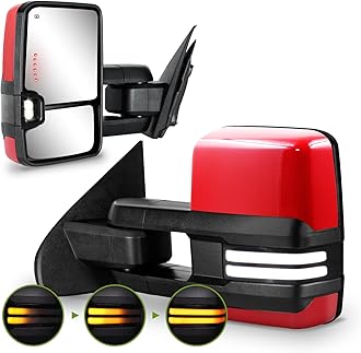 Towing Mirrors for Chevy Silverado/GMC Sierra 1500 (2014-2018), 2500HD/3500HD (2015-2019) Switchback Dynamic Turn Signal/Running Lights Power Heated (Painted Red)