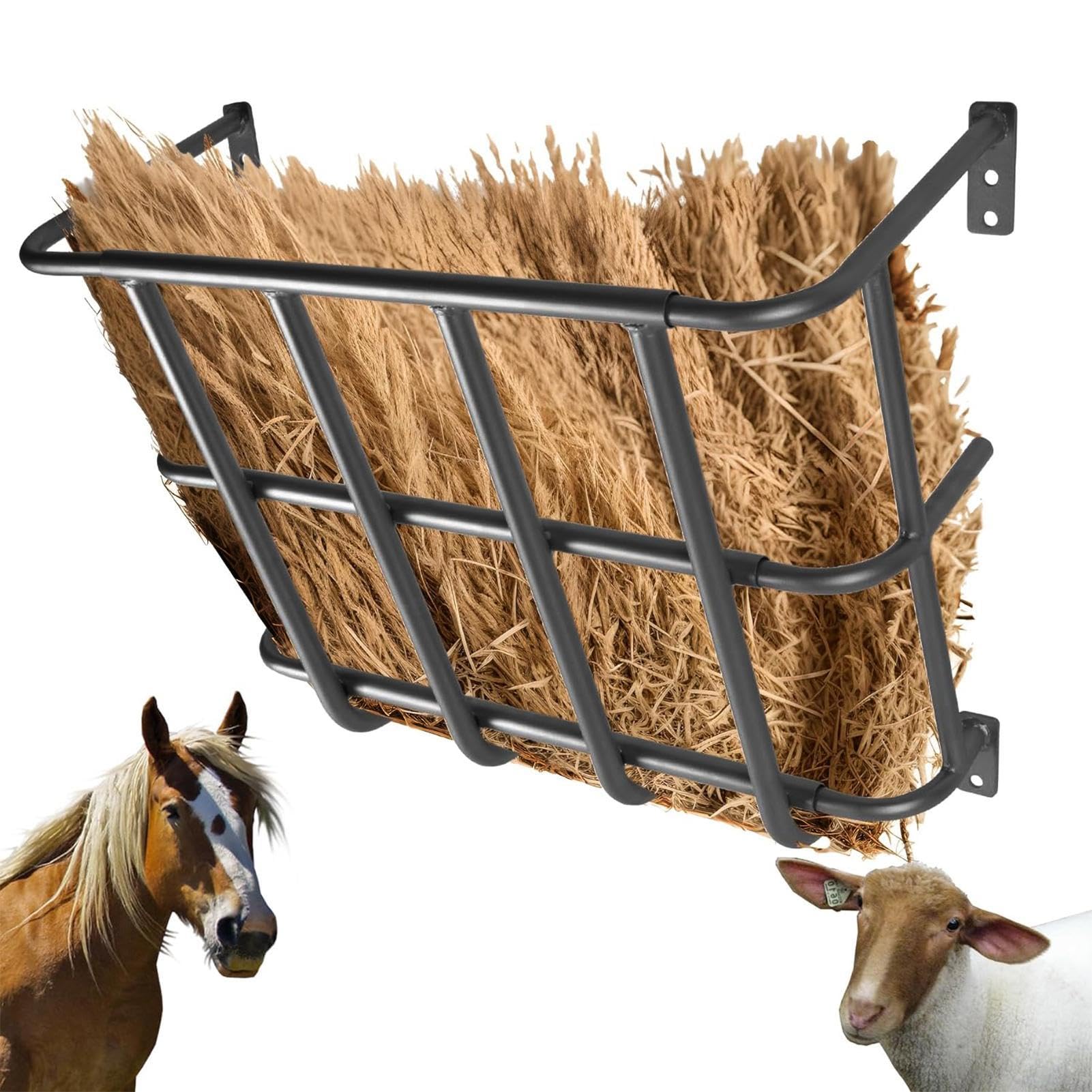 Alimentador de heno de cabra de aleación de aluminio resistente desmontable para heno para caballos de oveja y más, 24 x 20 x 12 pulgadas