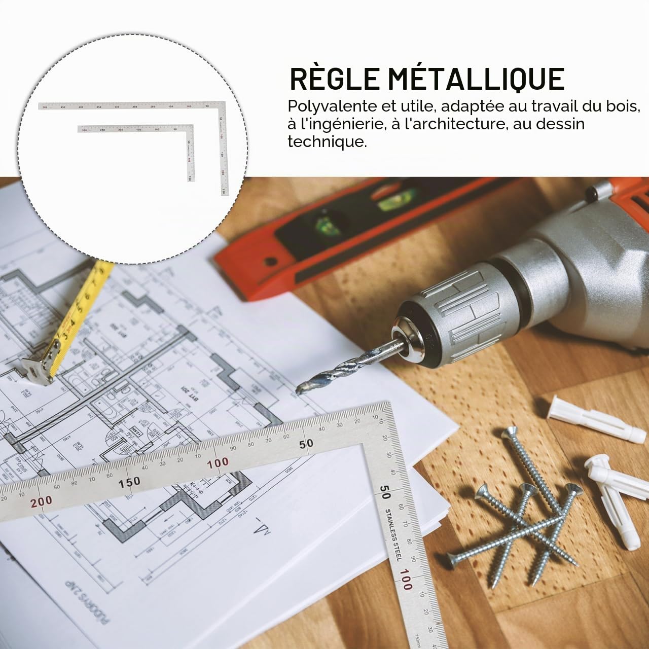 POPETPOP Règle Carrée En L En Acier Inoxydable 2 Pièces - Équerre Métallique Précise Pour Travail Du Bois Dessin Architecture Et Ingénierie - Outils Polyvalents Pour Professionnels Et Amateurs