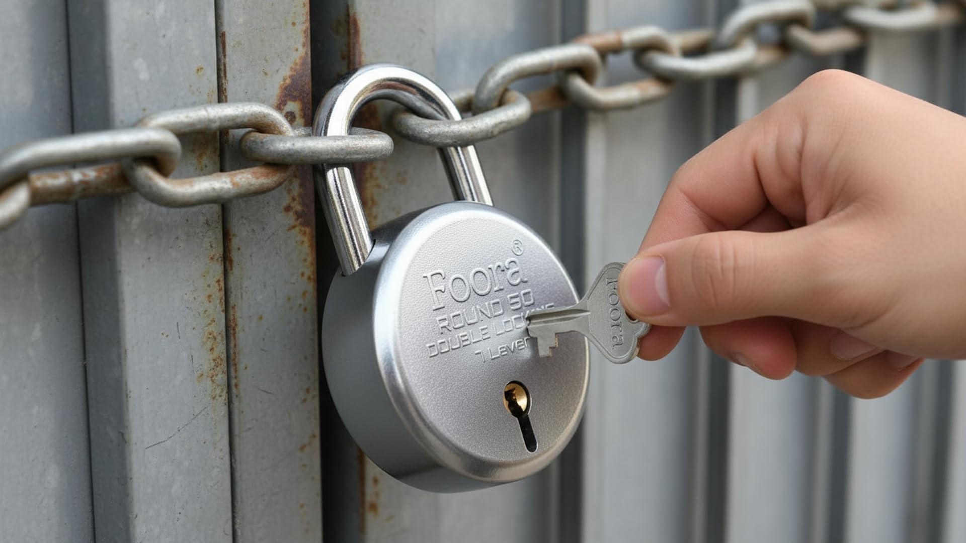 Foora Round 50mm Double Locking Padlock, 7 Lever Security Lock with 5 Keys, Silver Finish — Amazon image 5