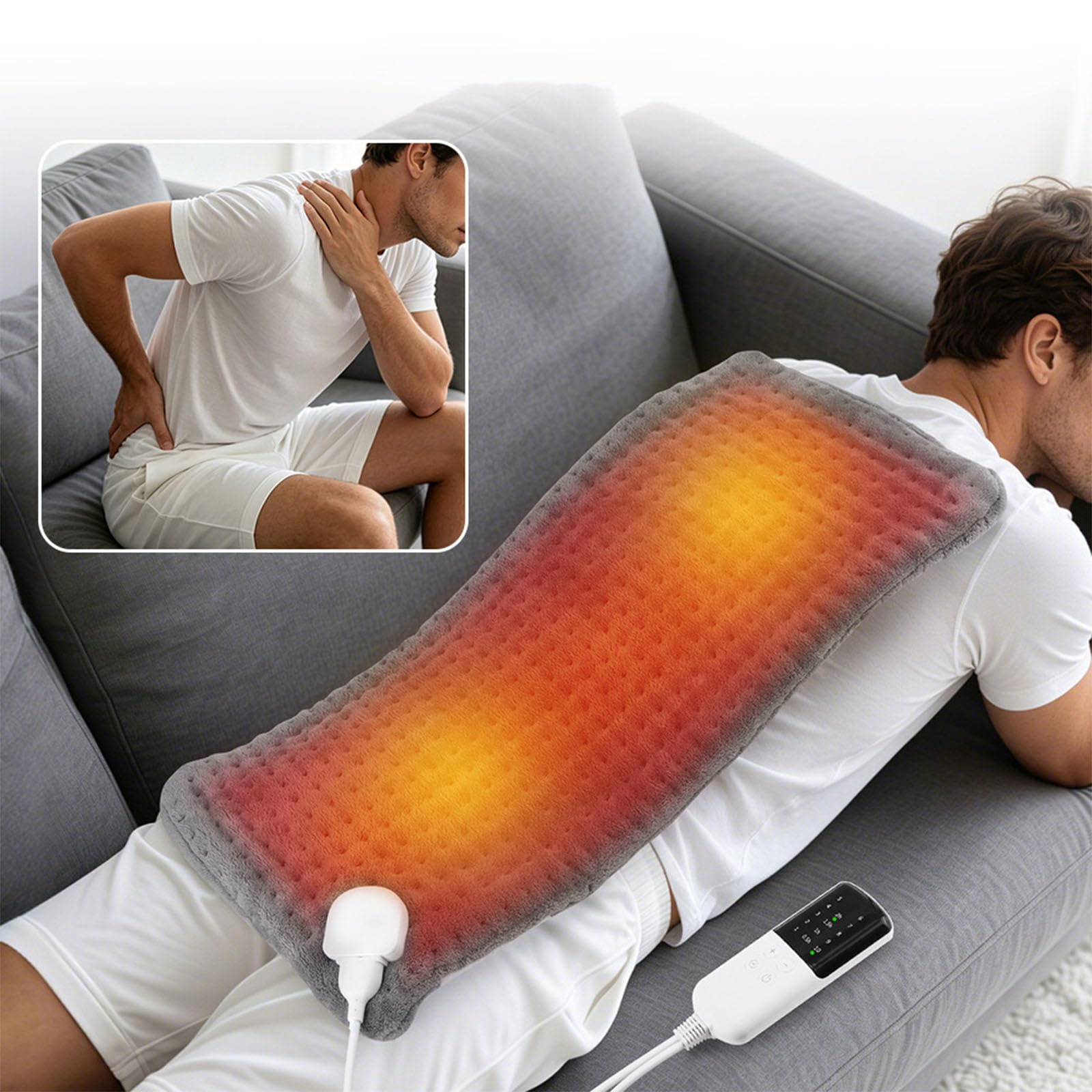 Coussin Chauffant électrique 10 Niveaux De Température, 4 Réglages De Minuterie, 30 X 60 Cm