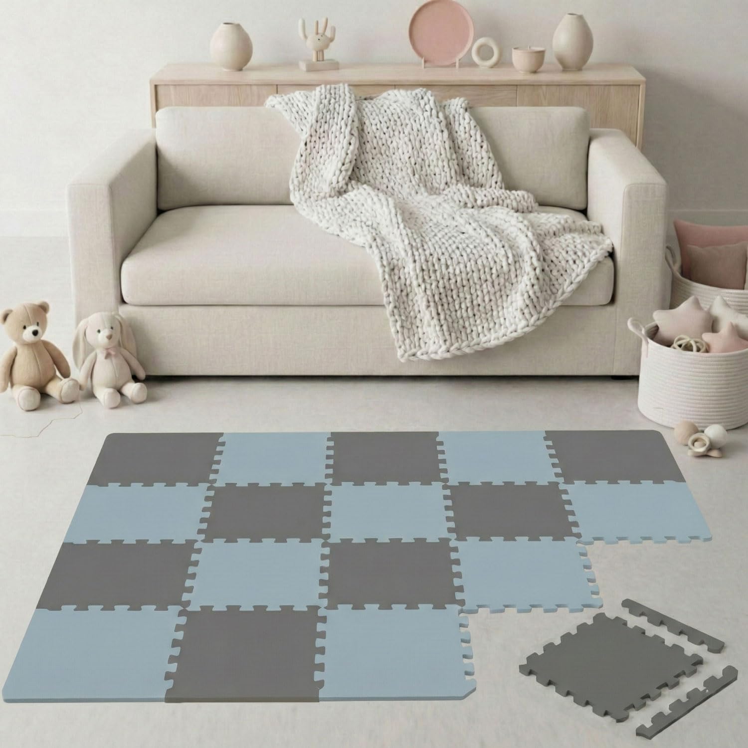 LittleTom 18 Pieces Baby Play Mat for Newborns from Day 1-30x30 cm EVA Foam Tiles with Border - Soft Crawling Surface for Toddlers - Puzzle Floor Squares for Kids Non-Slip Play Area Indoor & Outdoor