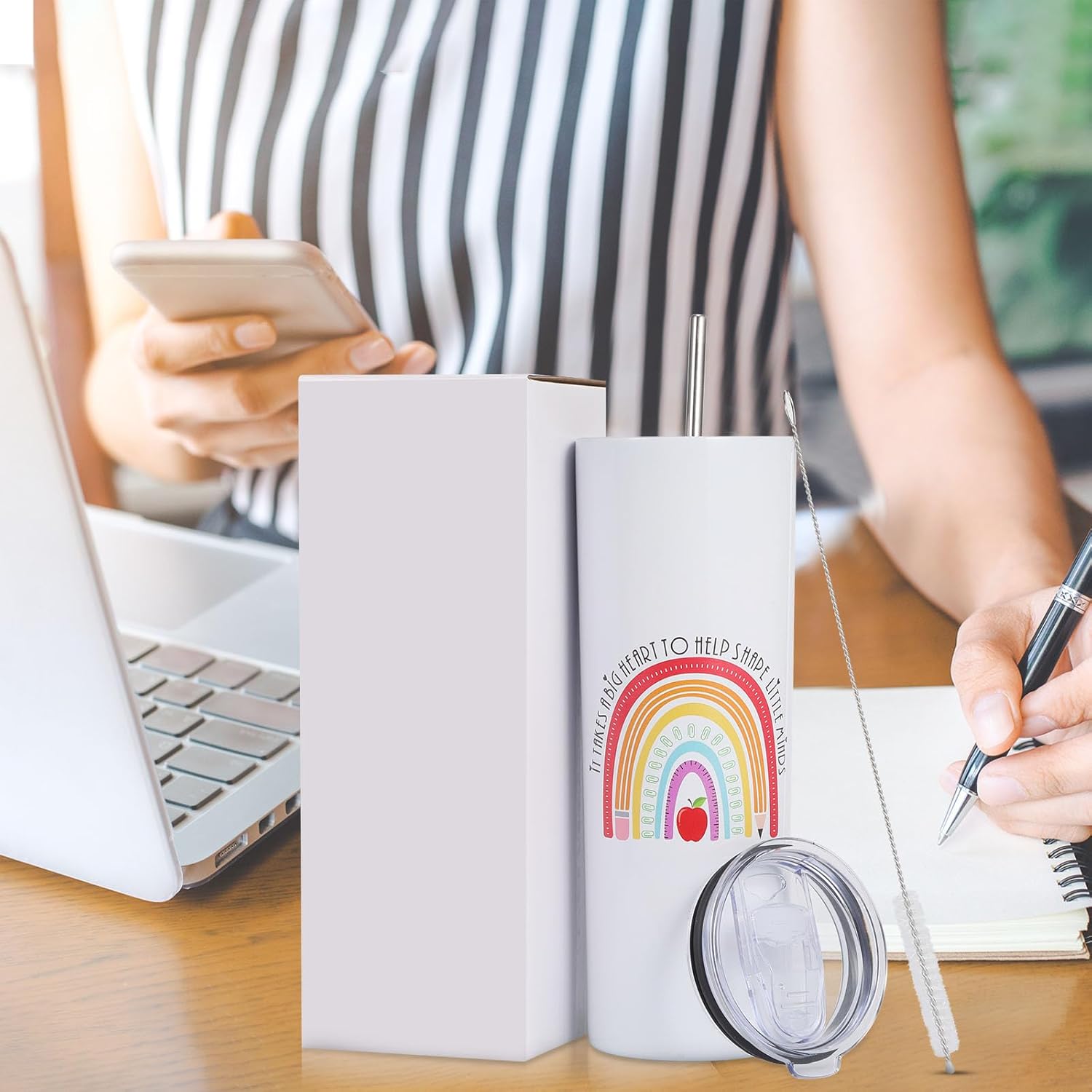 Hoolerry Teacher Tumbler with Straw, Back to School Gifts for Appreciation, 20 oz Stainless Steel Tumbler for School, Birthday, Christmas & Thanksgiving Gifts(Cute Style) - Image 6