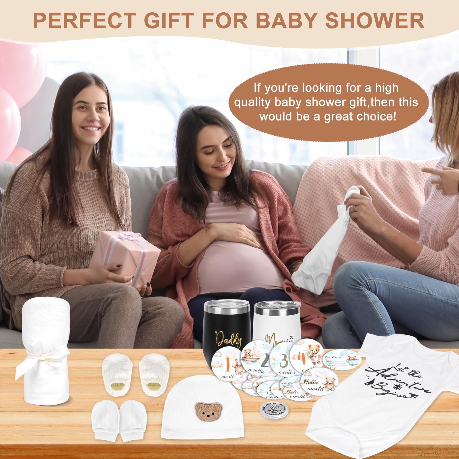 Regalo Neonato, 11 Pezzi Kit Nascita Maschietto Femminuccia, Regali per Neonati con 2 Tazze Body Neonato Copertina Cappellino Calzini Bavaglino Guanti Moneta Decisionale