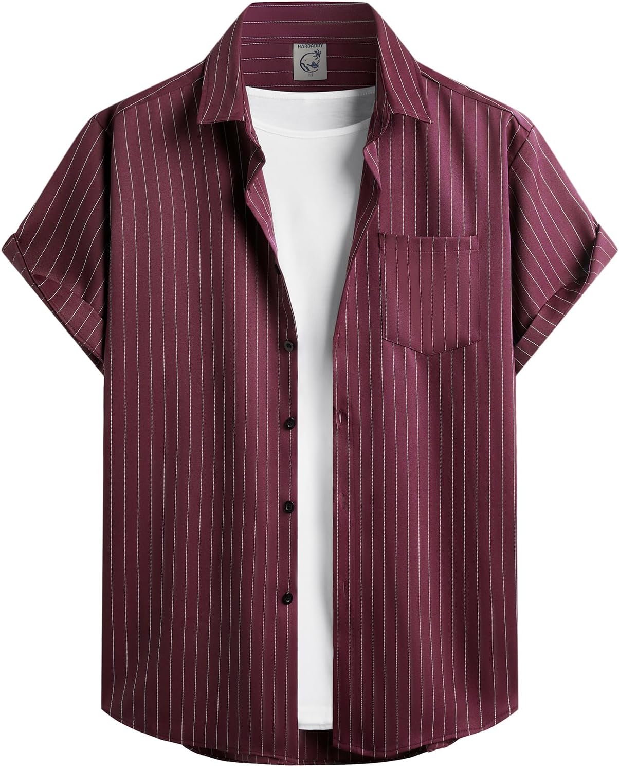 Hardaddy Men's Casual Striped Shirts Button Down Short Sleeve Blouse Summer Hawaiian Shirt