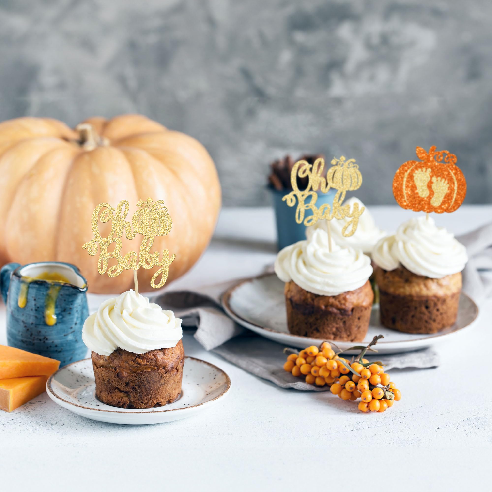 24Pcs Little Pumpkin Cupcake Toppers - Glitter Fall Theme Decor For Baby Showers, Thanksgiving & Halloween