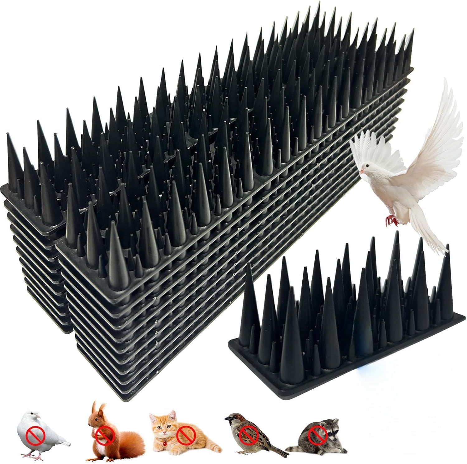 Bird Deterrents for Outside, Bird Spikes 20 Pack Raccoon Pigeon Cat Deterrent Spikes Outdoor, Squirrel Baffle for Bird Feeder Anti Bird Defender Spikes to Keep Birds Away for Windows & Roof (Black)