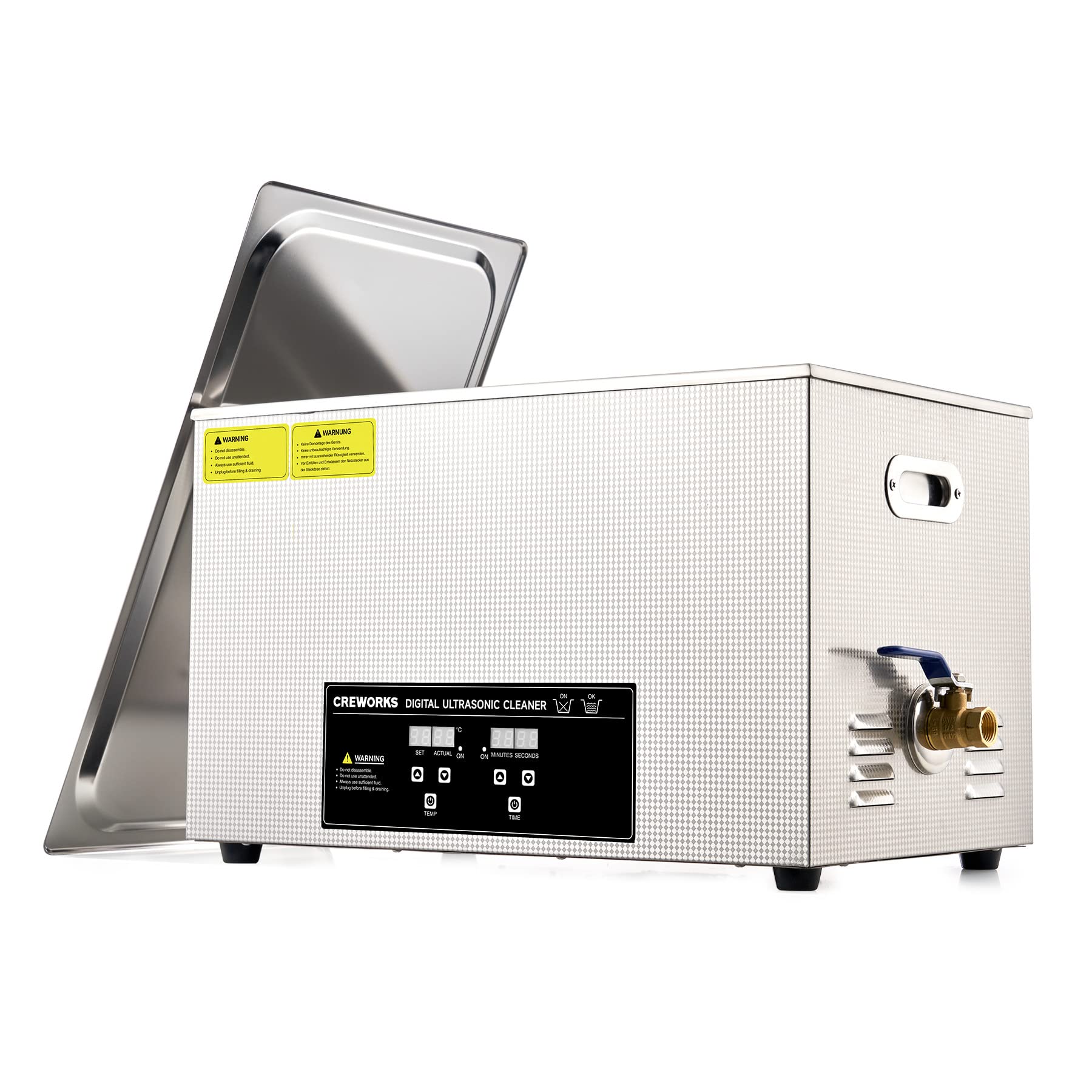 CREWORKSCREWORKS 30L 600W Limpiador Ultrasonidos con Calefacción Temporizador Maquina de Limpieza Ultrasonidos Acero Inoxidable para Prótesis Dentales, Joyas, Gafas, Relojes
