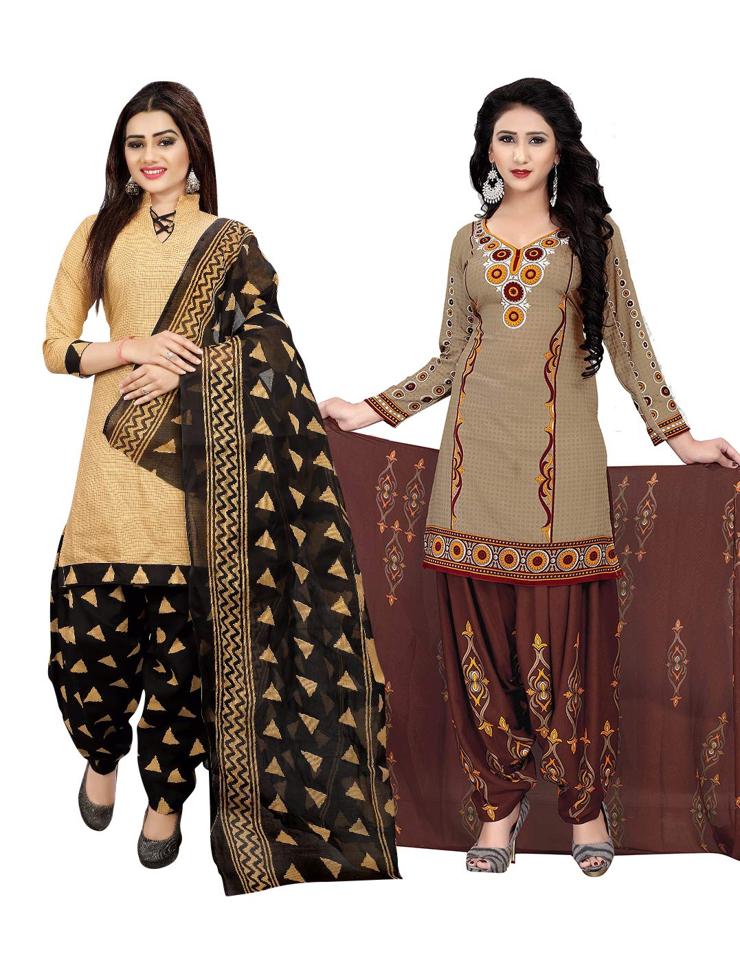 Rajnandini Women's Beige Cotton Printed Unstitched Salwar Suit Material (Combo Of 2) (Free Size), beige, Free Size