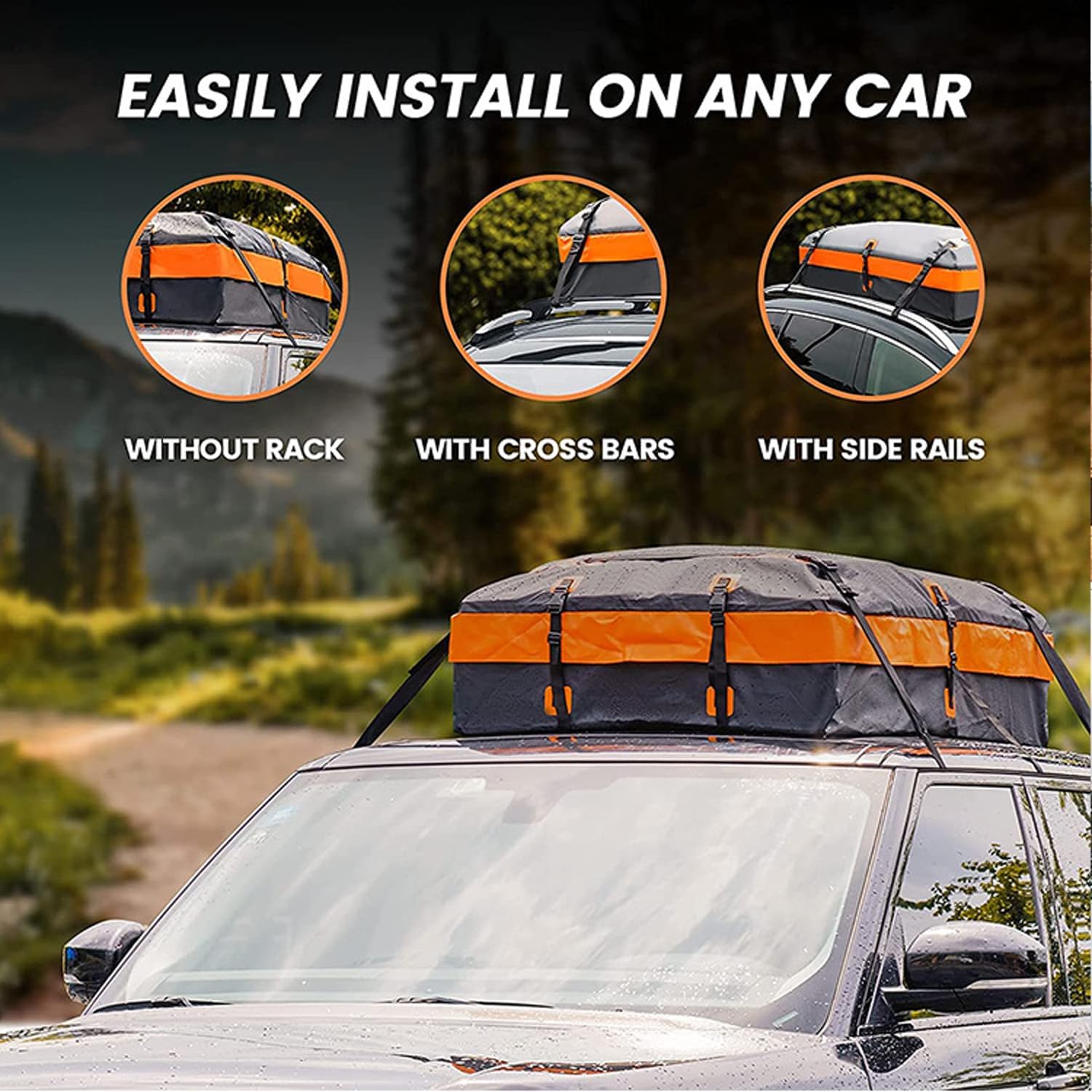 XhuangTech Rooftop Cargo Carrier Bag – 100% Waterproof 15/20 Cubic feet Heavy Duty Roof Bag, 840D PVC Rooftop Car Bag - Fits Cars with/Without Rack (15 Cubic Feet)