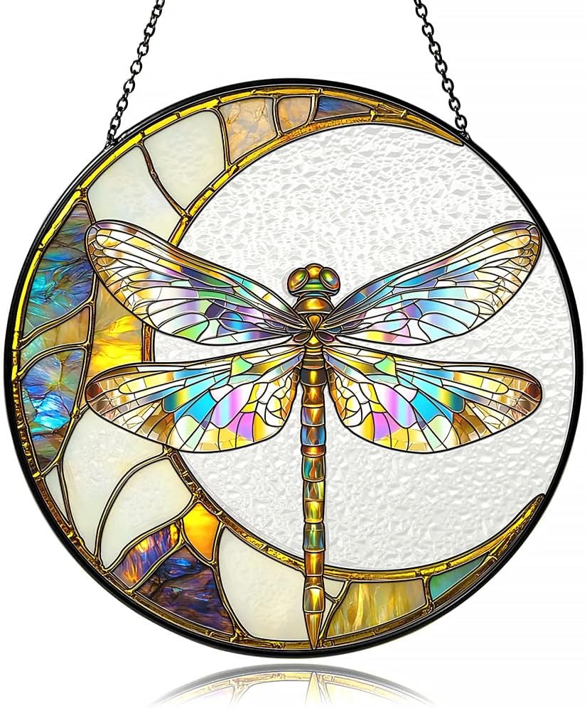 Dragonfly Suncatcher Stained Glass Window Hanging Decor - Vibrant Nature-Inspired Sun Catchers for Indoor Windows, Garden or Living Room, Unique Gift for Women, Housewarming & New Home Decoration