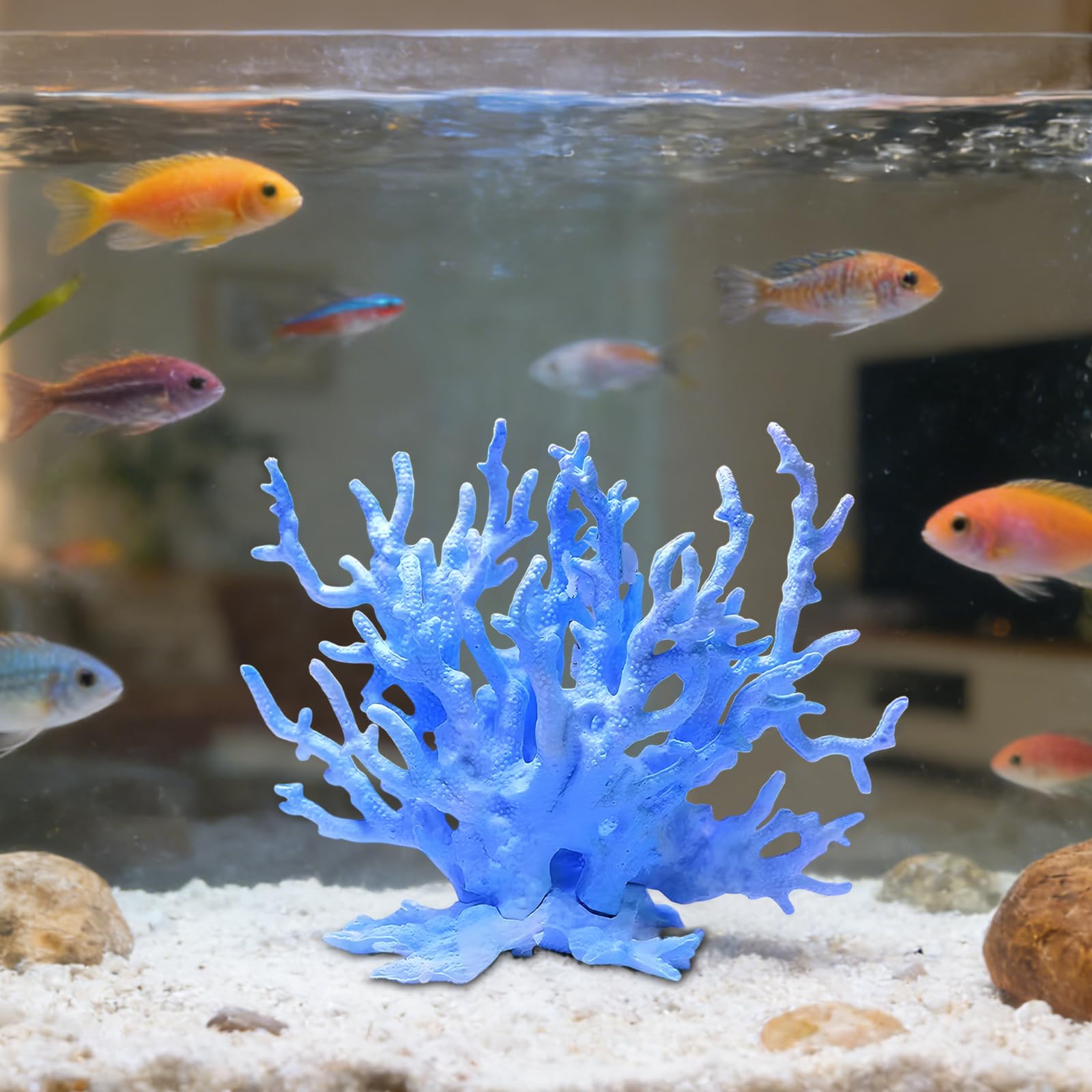 Replica artificiale blu della barriera corallina, ramo artificiale in resina vibrante per acquario, decorazione per acquario, migliora la bellezza subacquea, ornamento di lunga durata